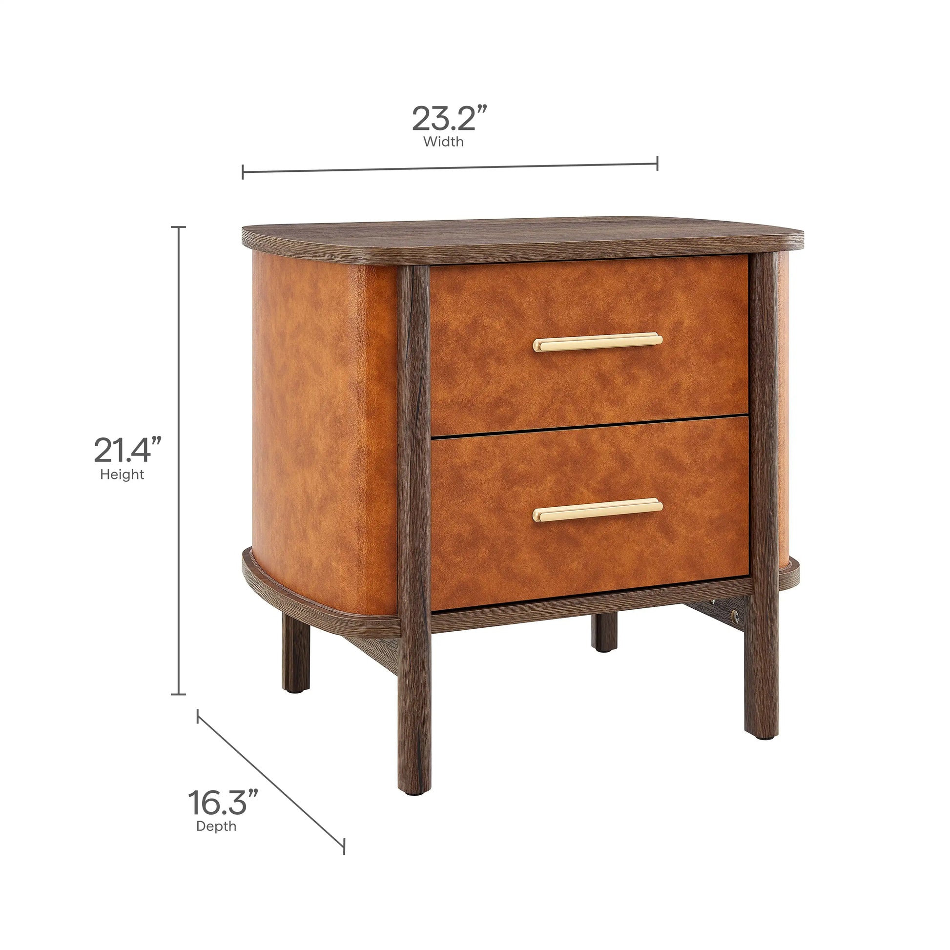 Coralie 2-Drawer Curved Vegan Leather Nightstand - Best Buy Furniture