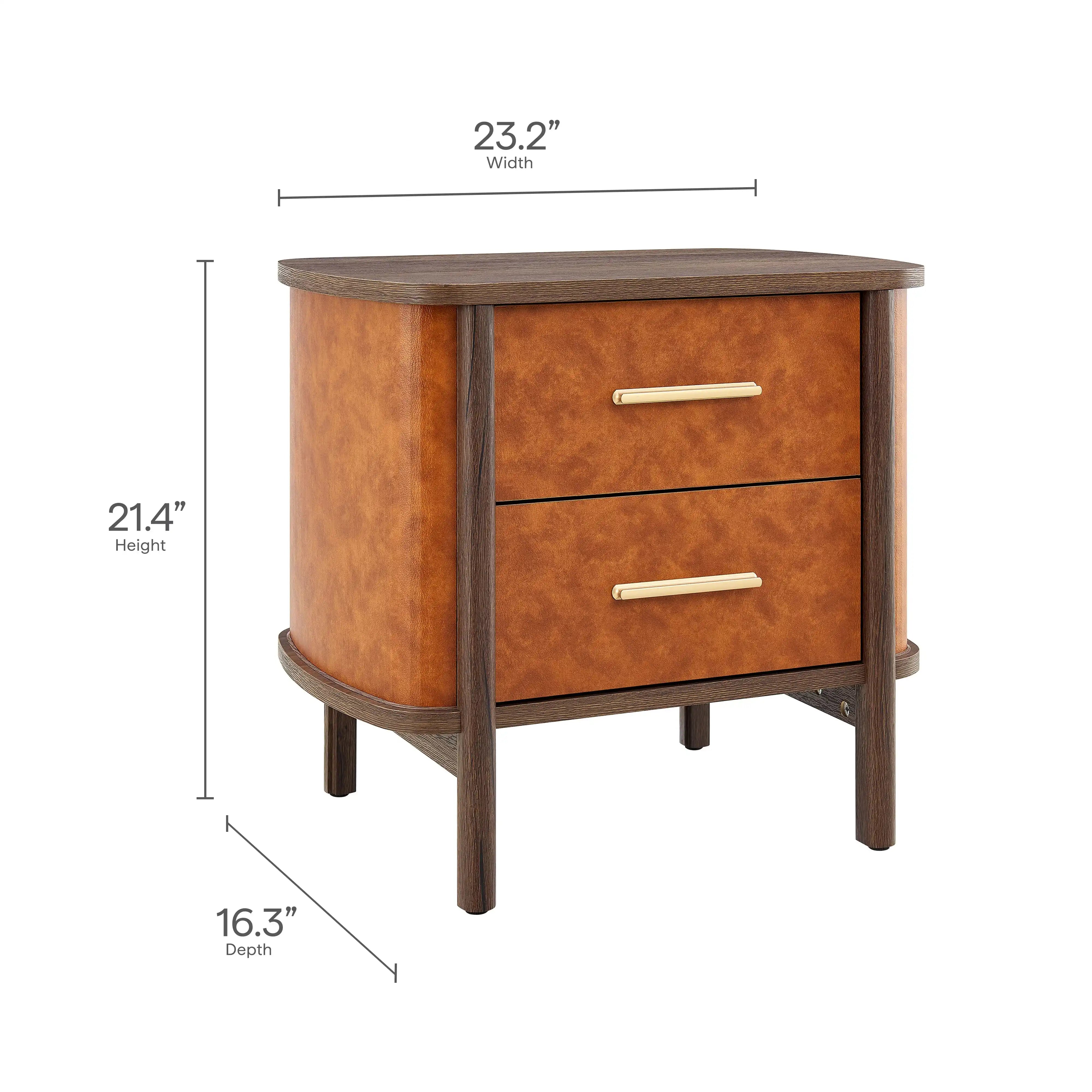 Coralie 2-Drawer Curved Vegan Leather Nightstand - Best Buy Furniture