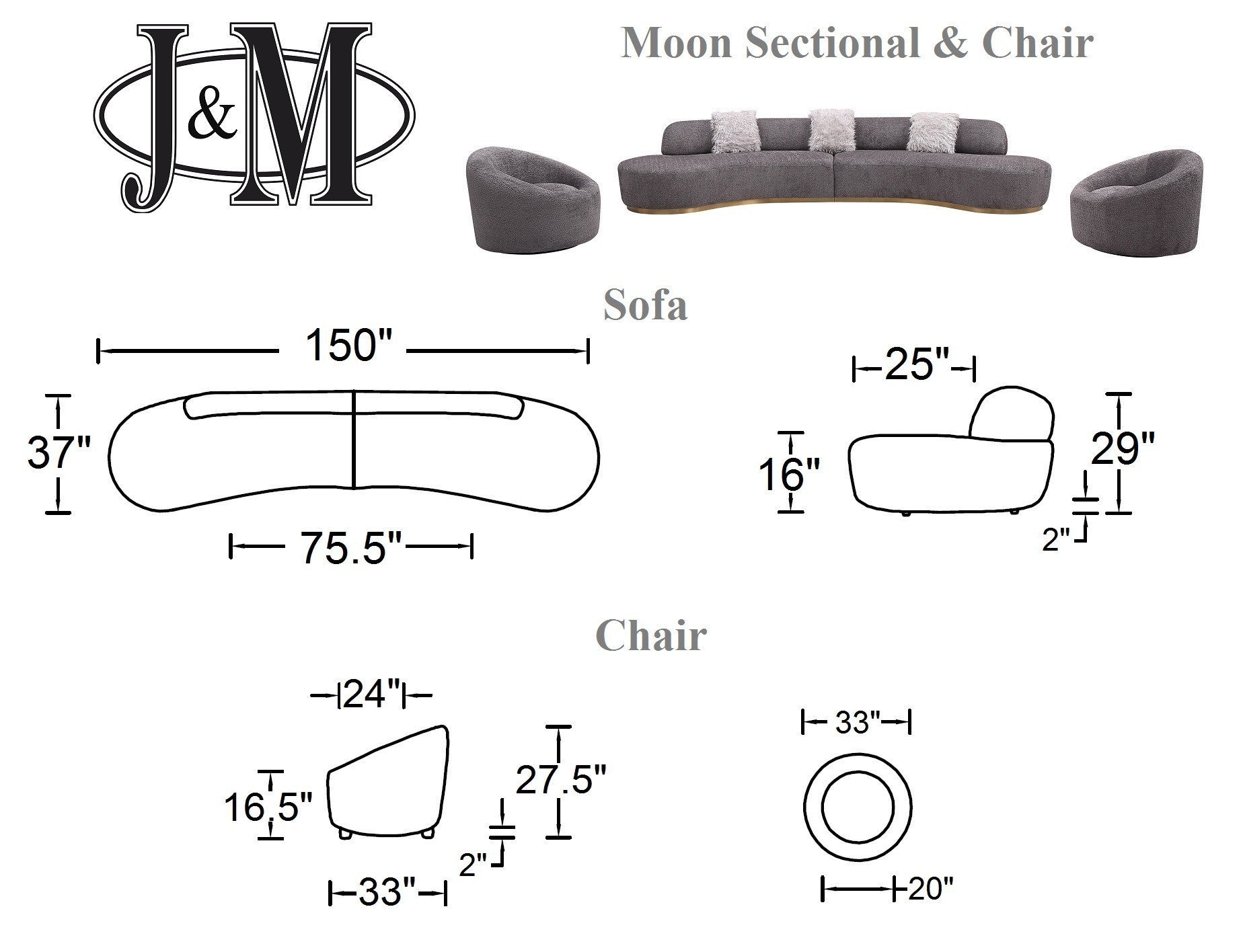 Moon Sectional Sofa & Chair Set J&M