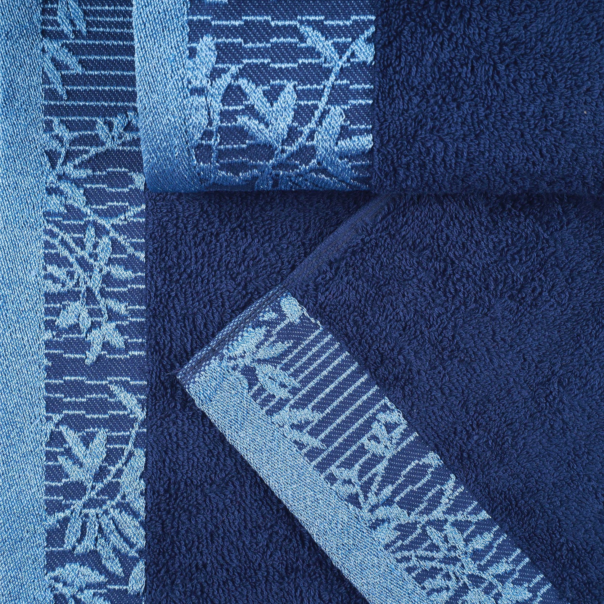Cotton Floral Jacquard Border Bath Towel Set of 4 - Bath Towel by Superior Brand