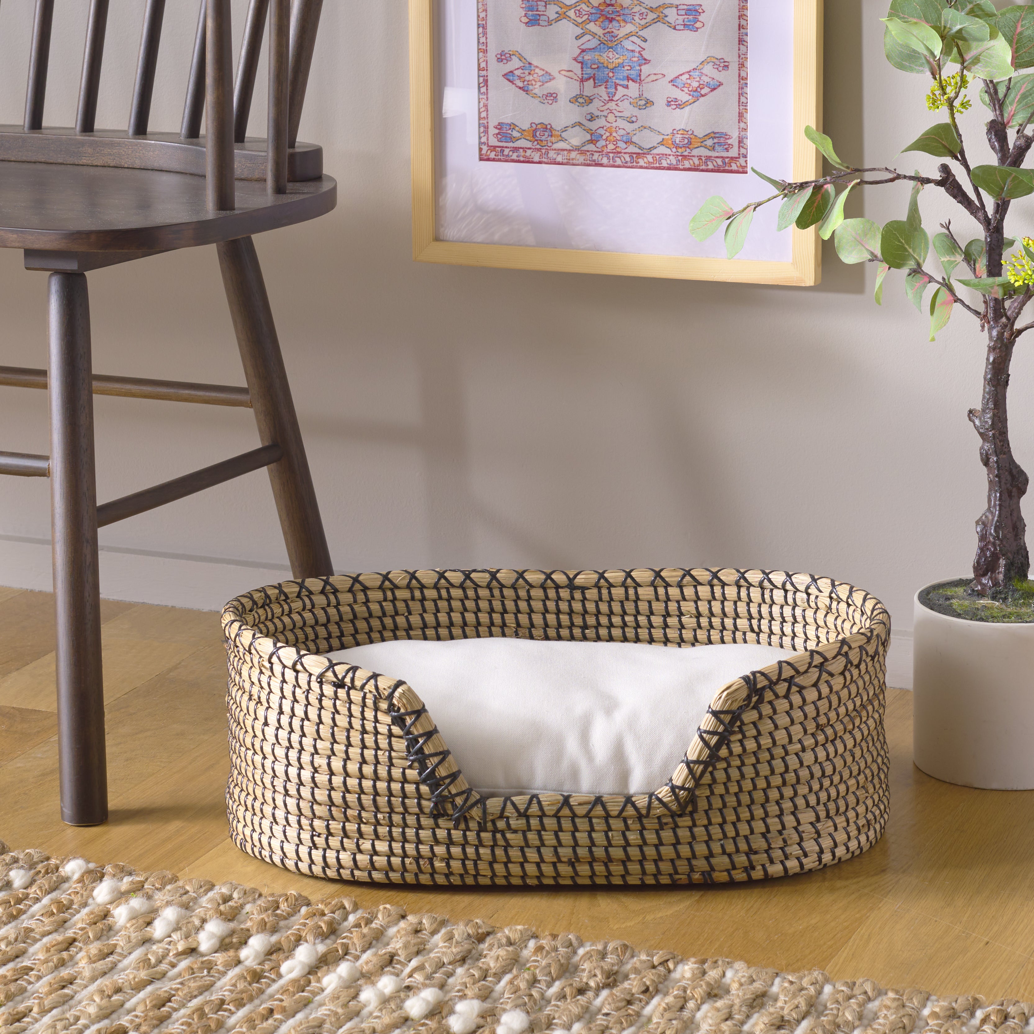 SARGE PET BED W/ CUSHION / BEIGE / NATURAL