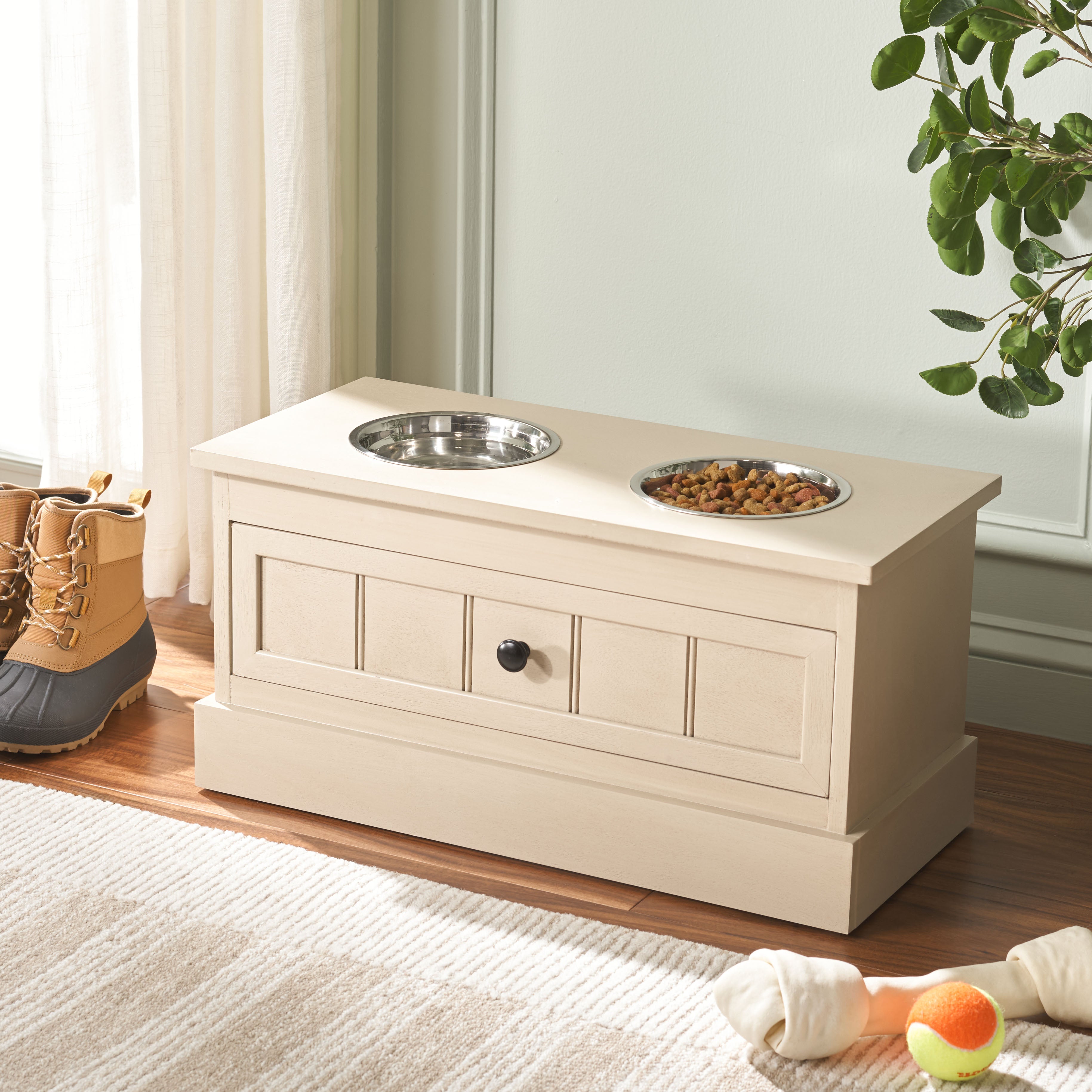 Boomer Pet Feeder With Drawer/Natural
