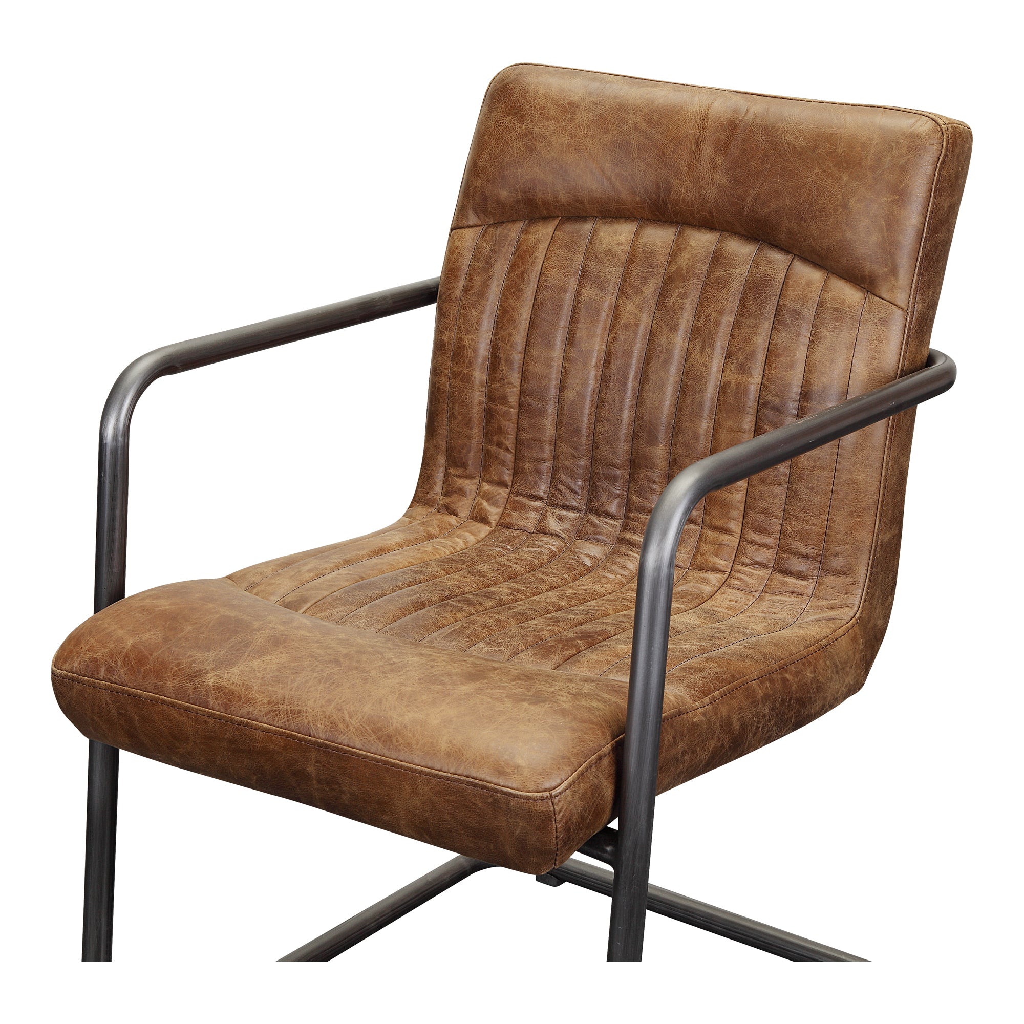 Ansel Arm Chair Grazed Brown Leather - Set Of Two - Moes Home