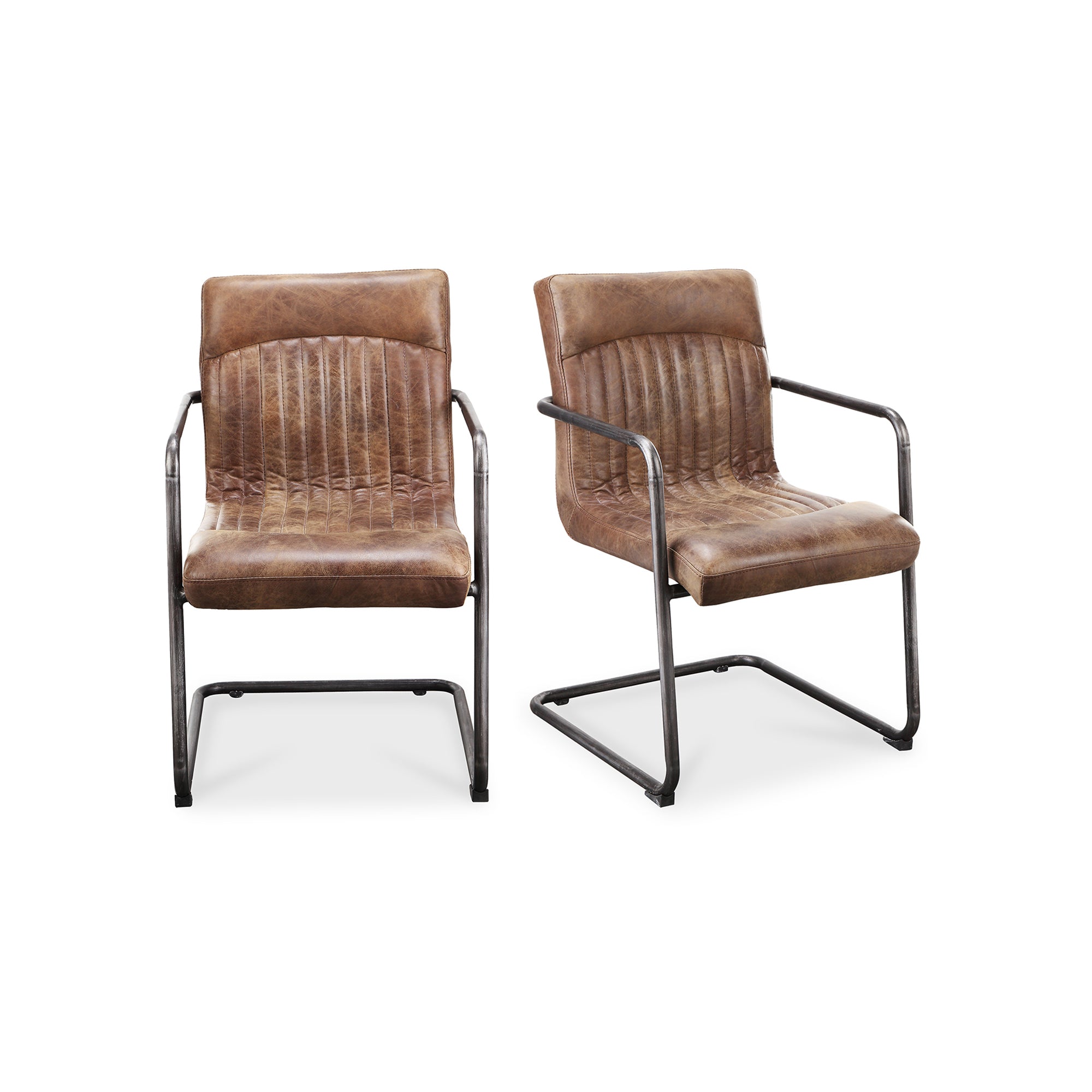 Ansel Arm Chair Grazed Brown Leather - Set Of Two - Moes Home