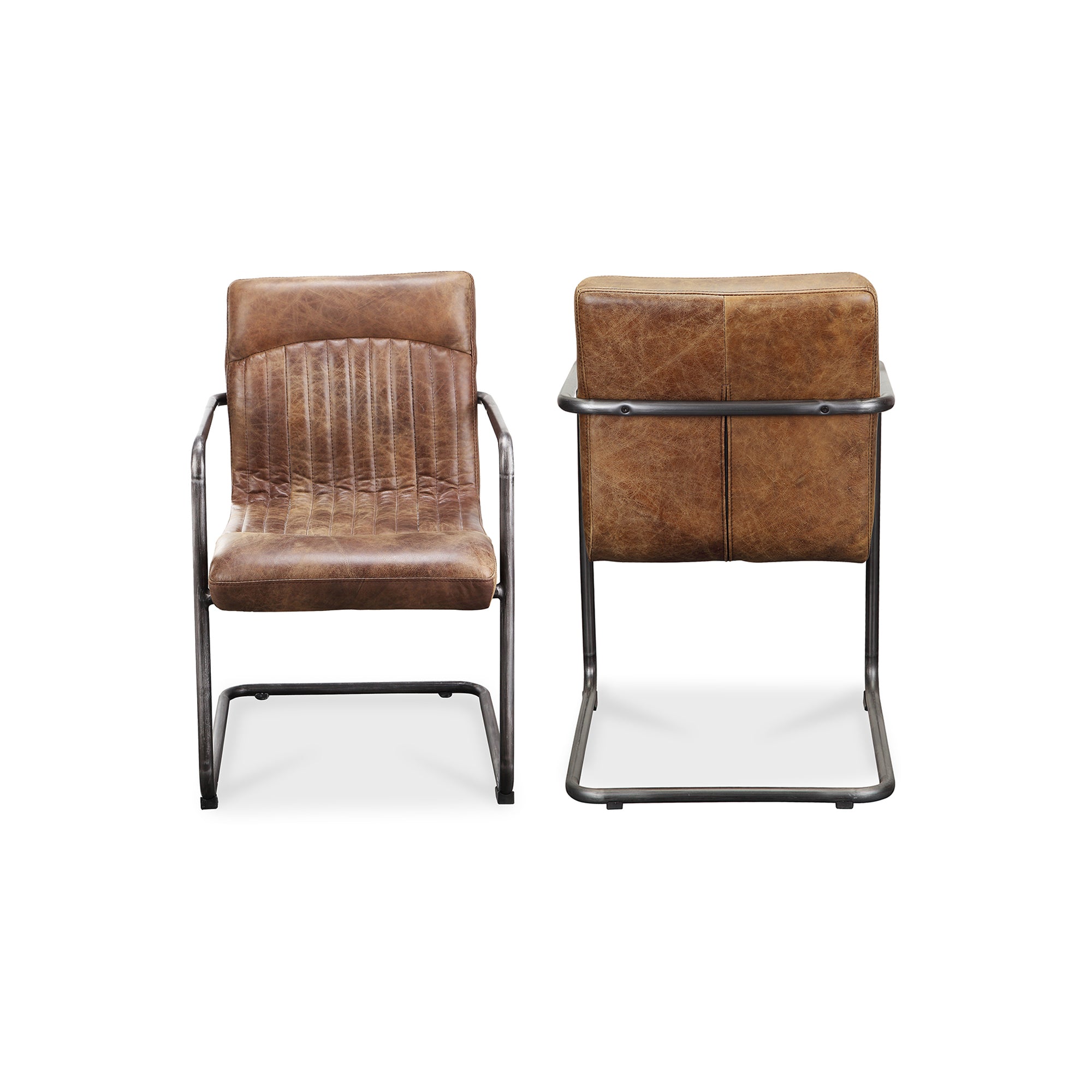Ansel Arm Chair Grazed Brown Leather - Set Of Two - Moes Home