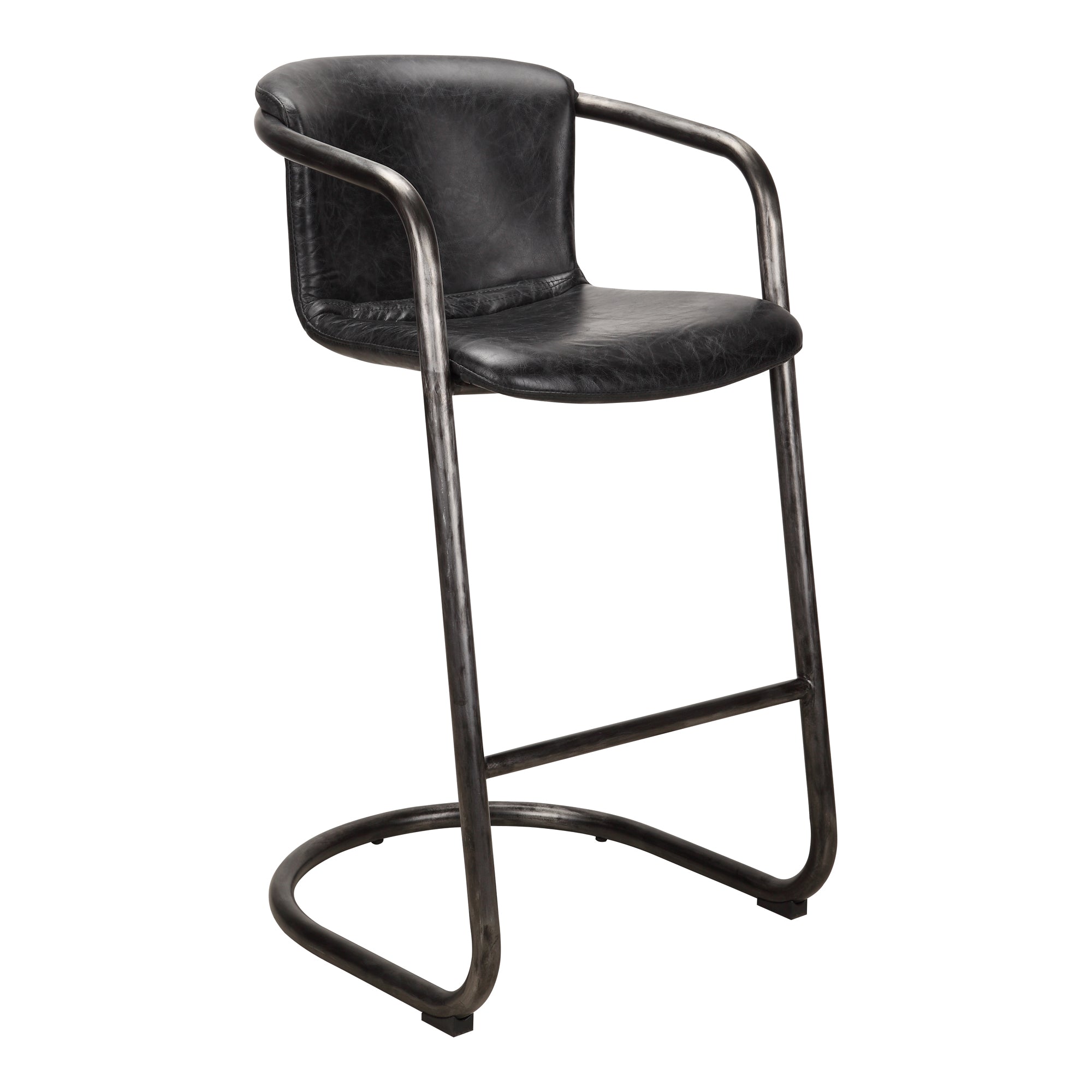 Freeman Barstool Grazed Brown Leather - Set Of Two