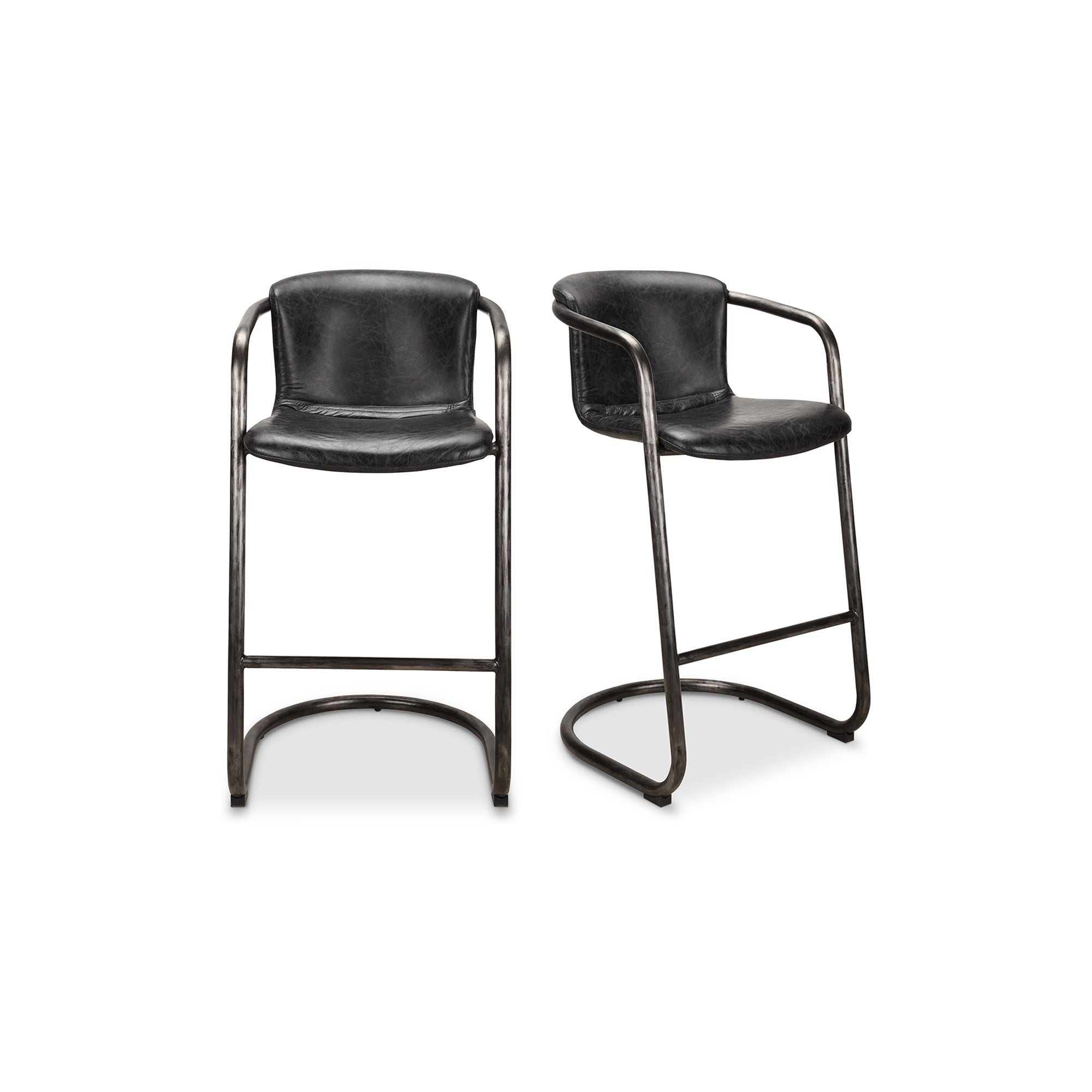 Freeman Barstool Grazed Brown Leather - Set Of Two