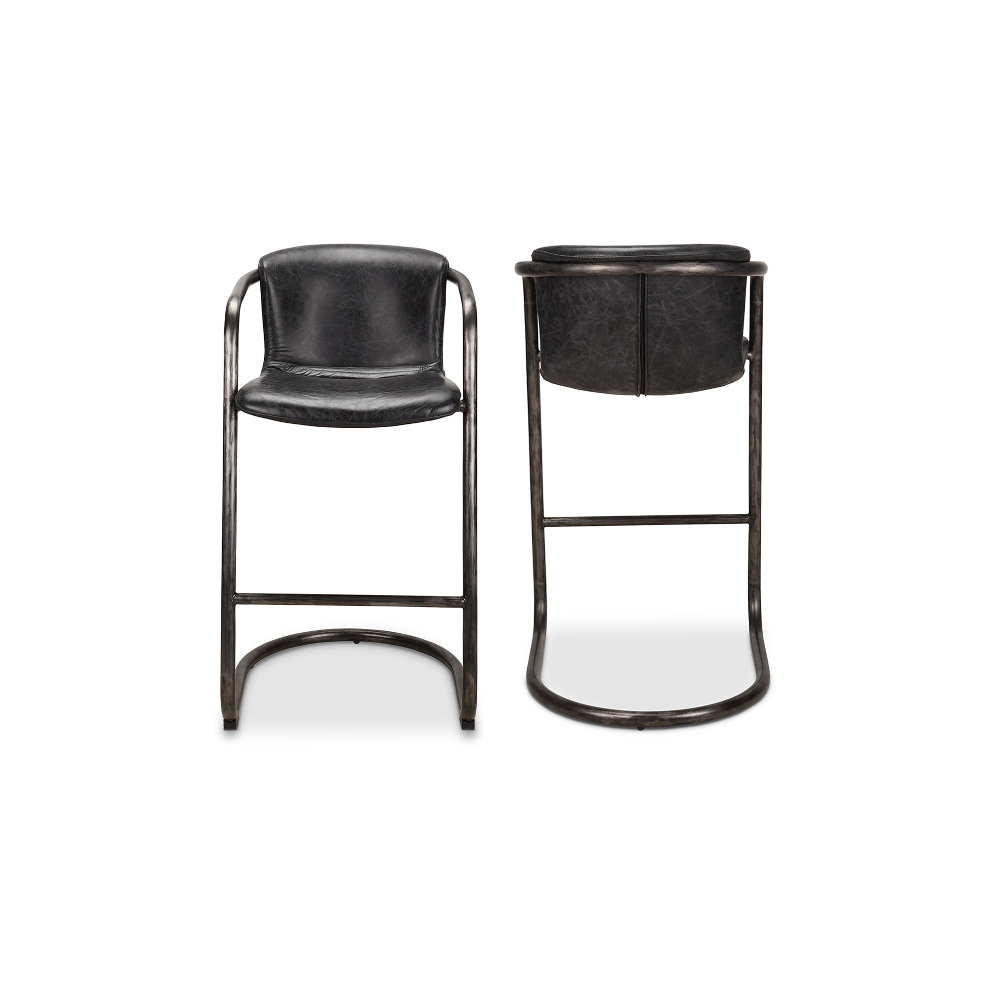 Freeman Barstool Grazed Brown Leather - Set Of Two
