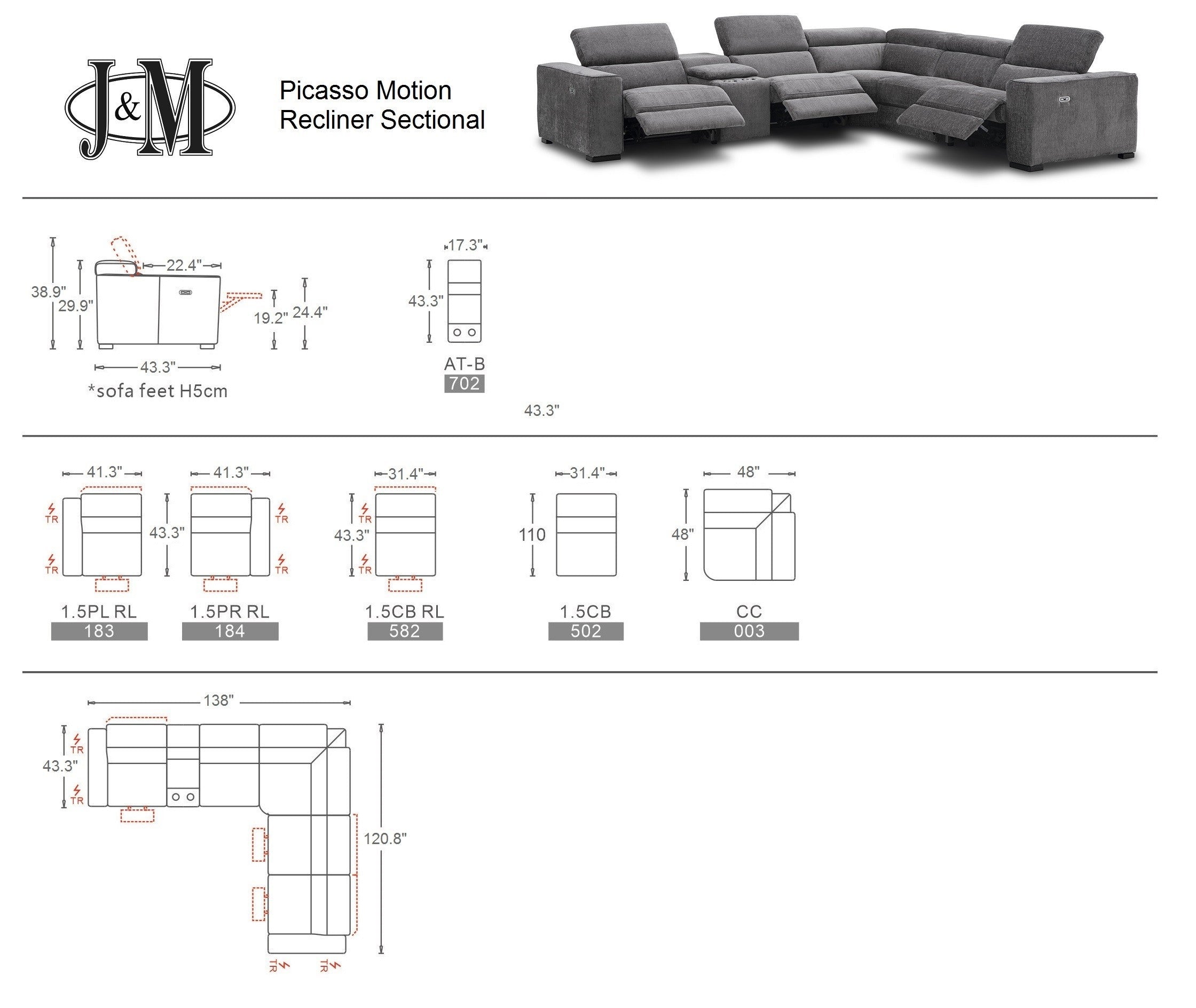 Picasso 6Pc Fabric Motion Sectional J&M