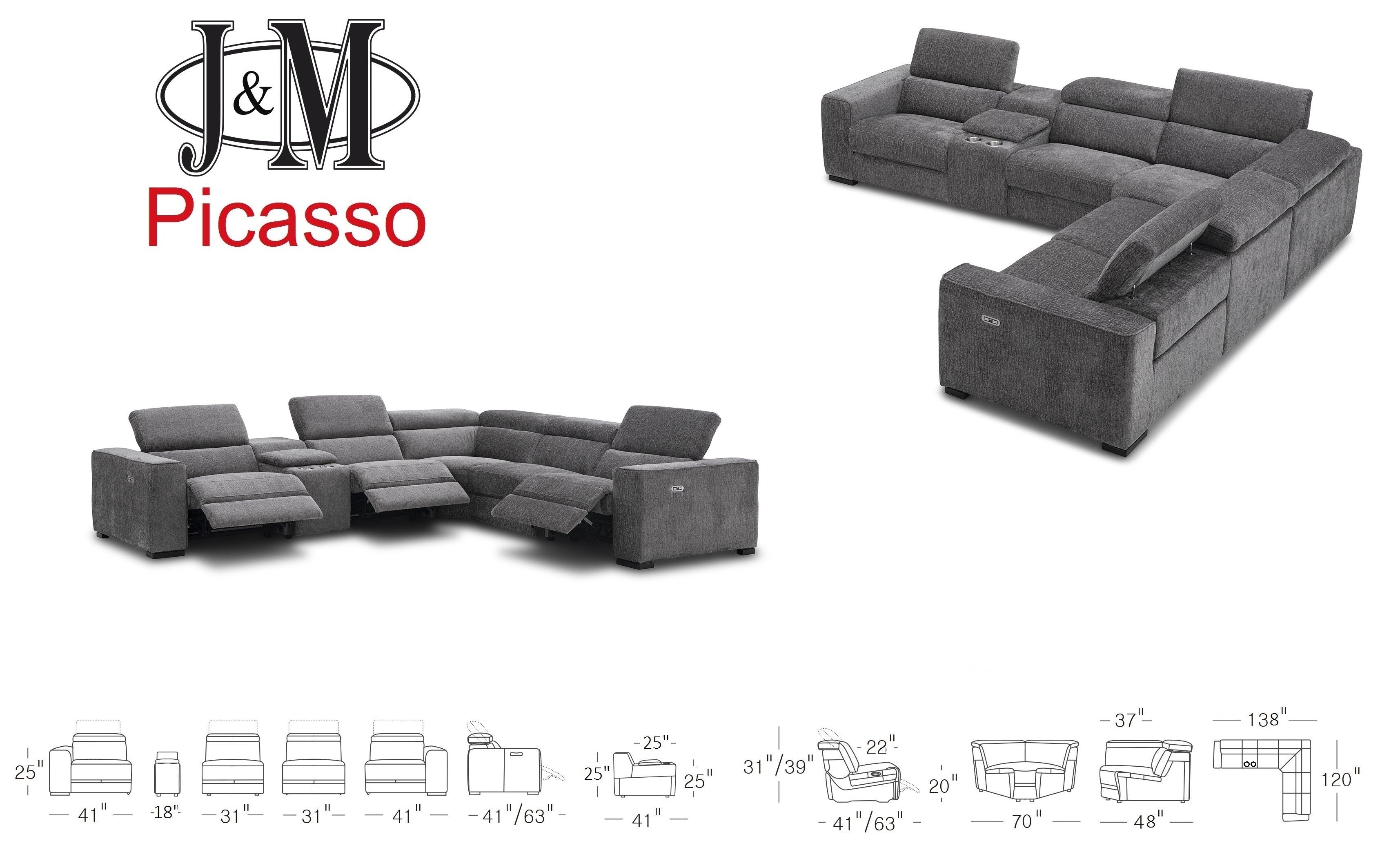 Picasso 6Pc Fabric Motion Sectional J&M