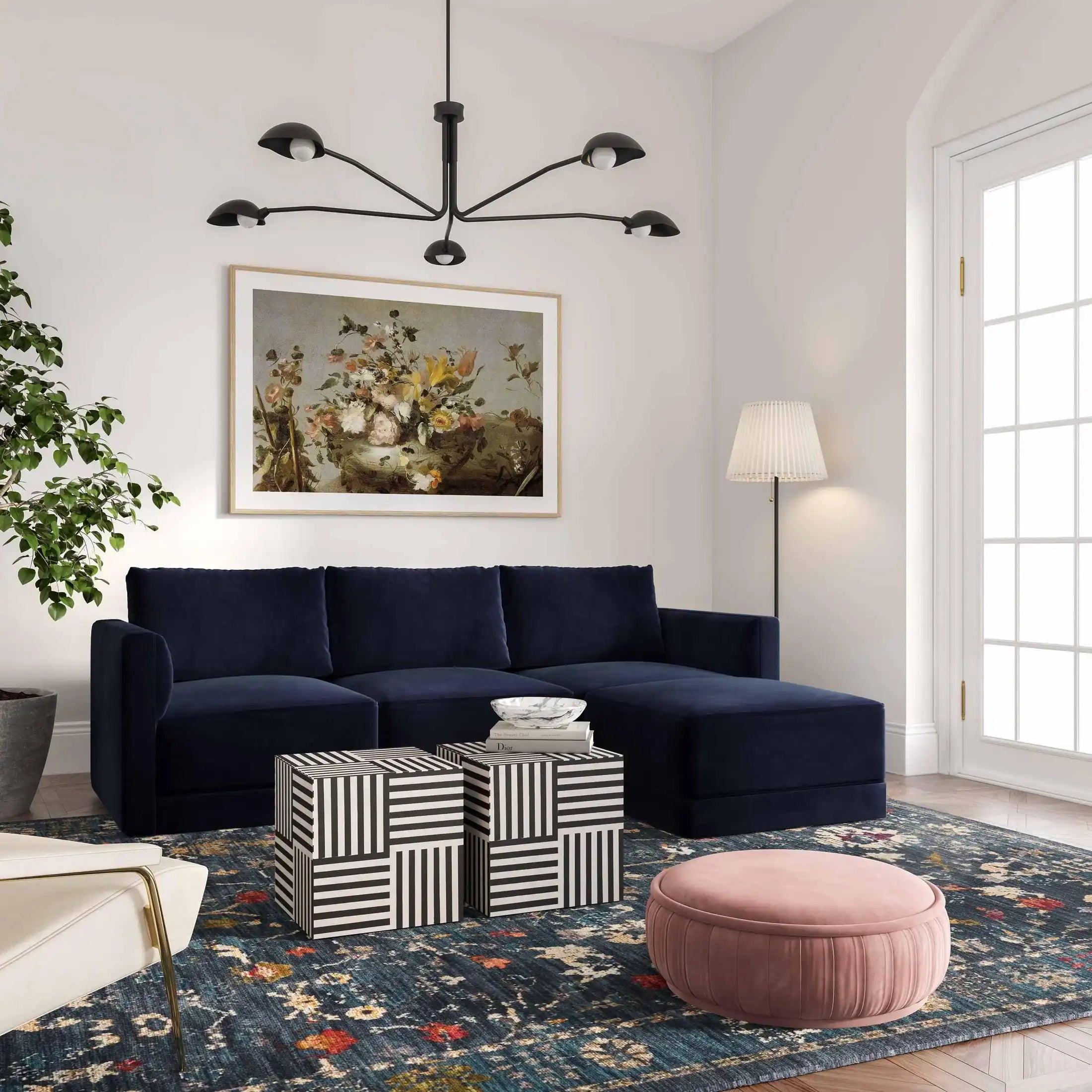 Willow Velvet Modular 4-Piece Sectional Navy - Best Buy Furniture