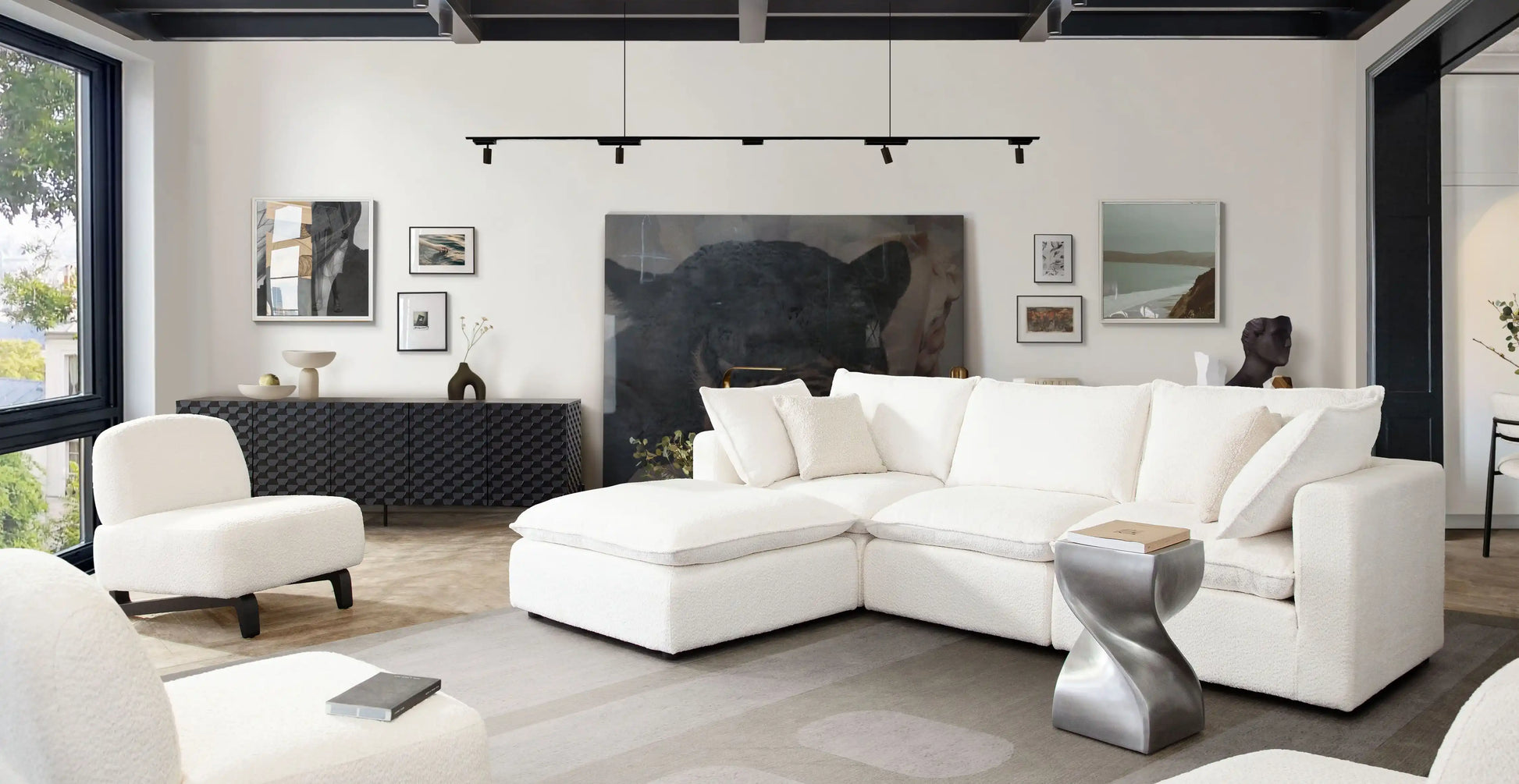 Ivy Reversible 4 Piece Down Sectional – White Faux Shearling - Best Buy Furniture