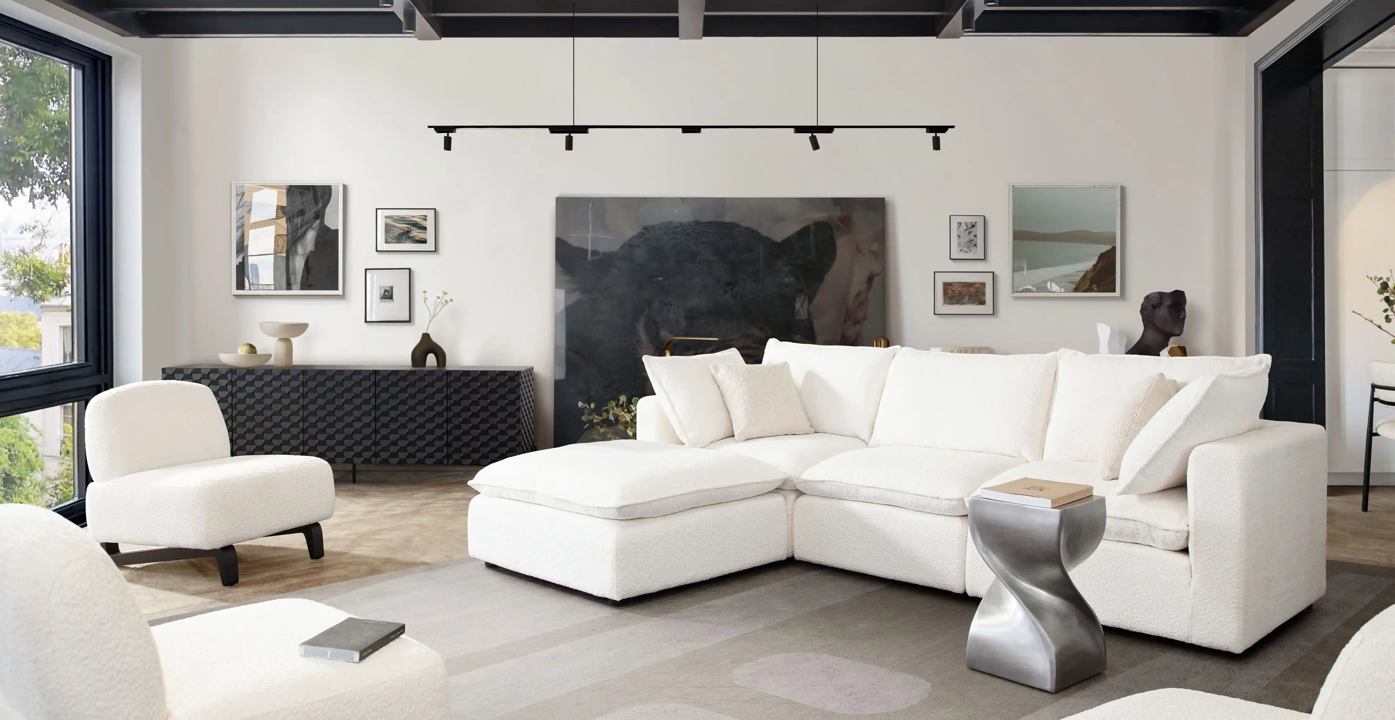 Ivy Reversible 4 Piece Down Sectional – White Faux Shearling - Best Buy Furniture