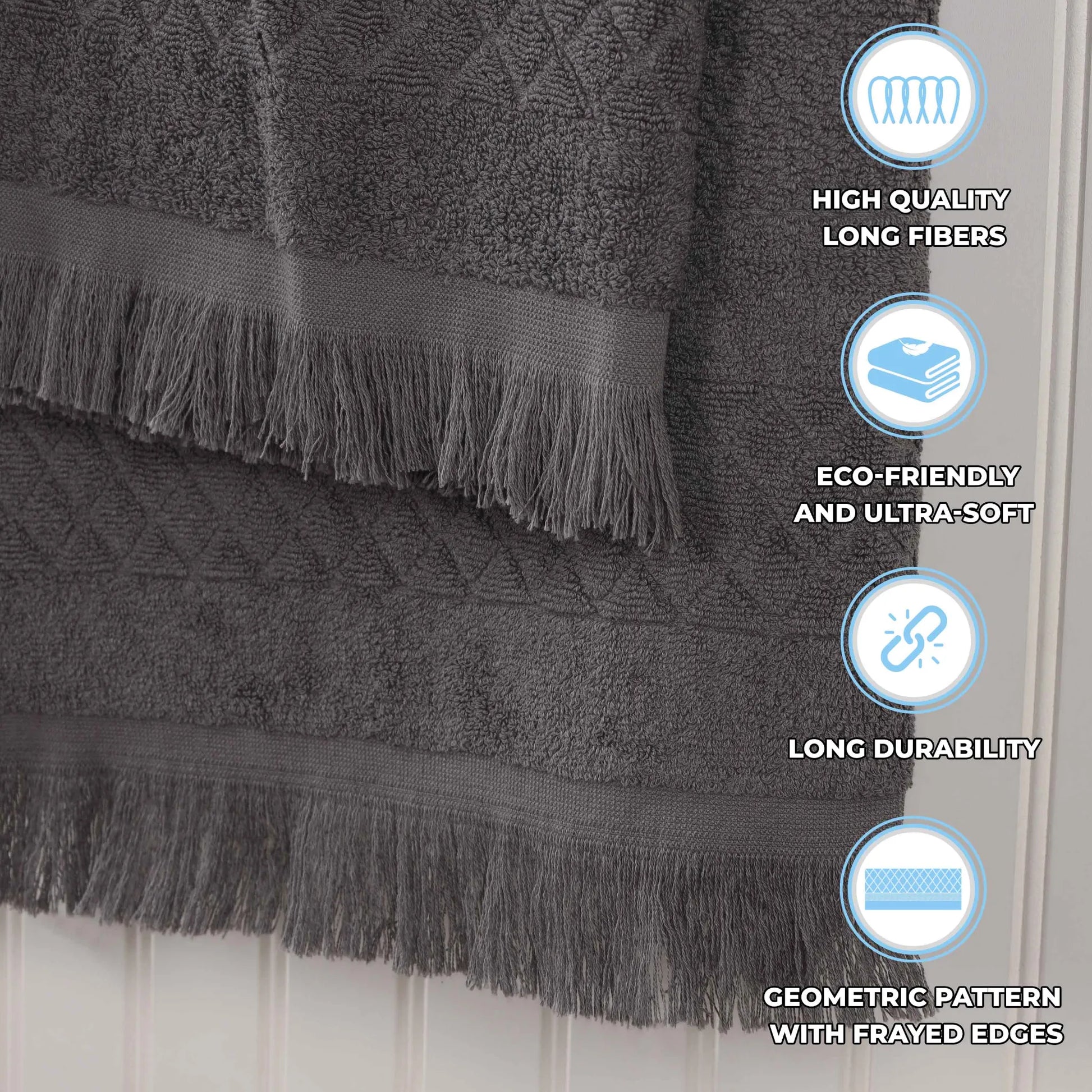Cotton Geometric Jacquard Absorbent Bath Towel Set of 3 - Bath Towel by Superior Brand