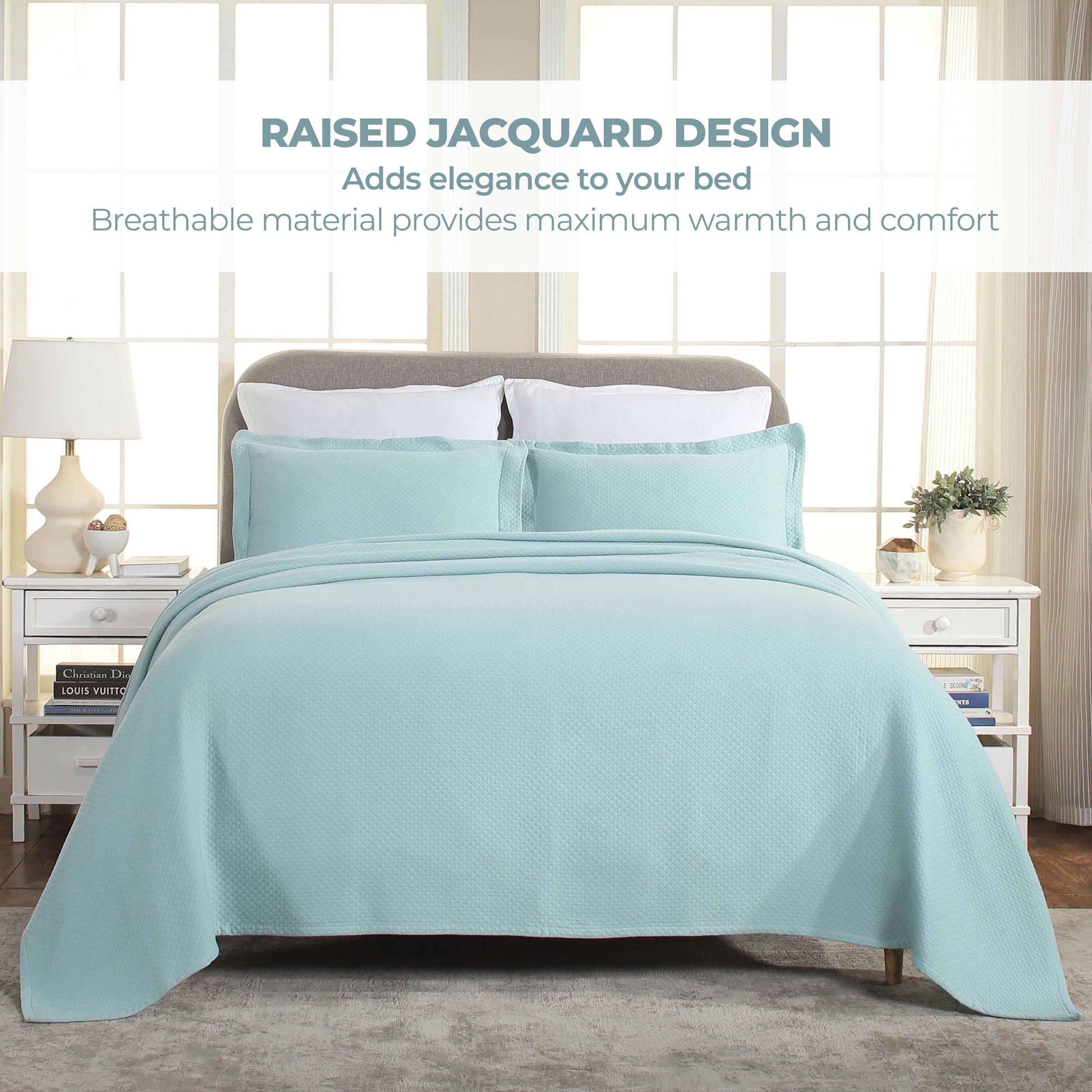 Solitaire Jacquard Matelassé Cotton Diamond Solitaire Bedspread Set - Bedspread by Superior Brand