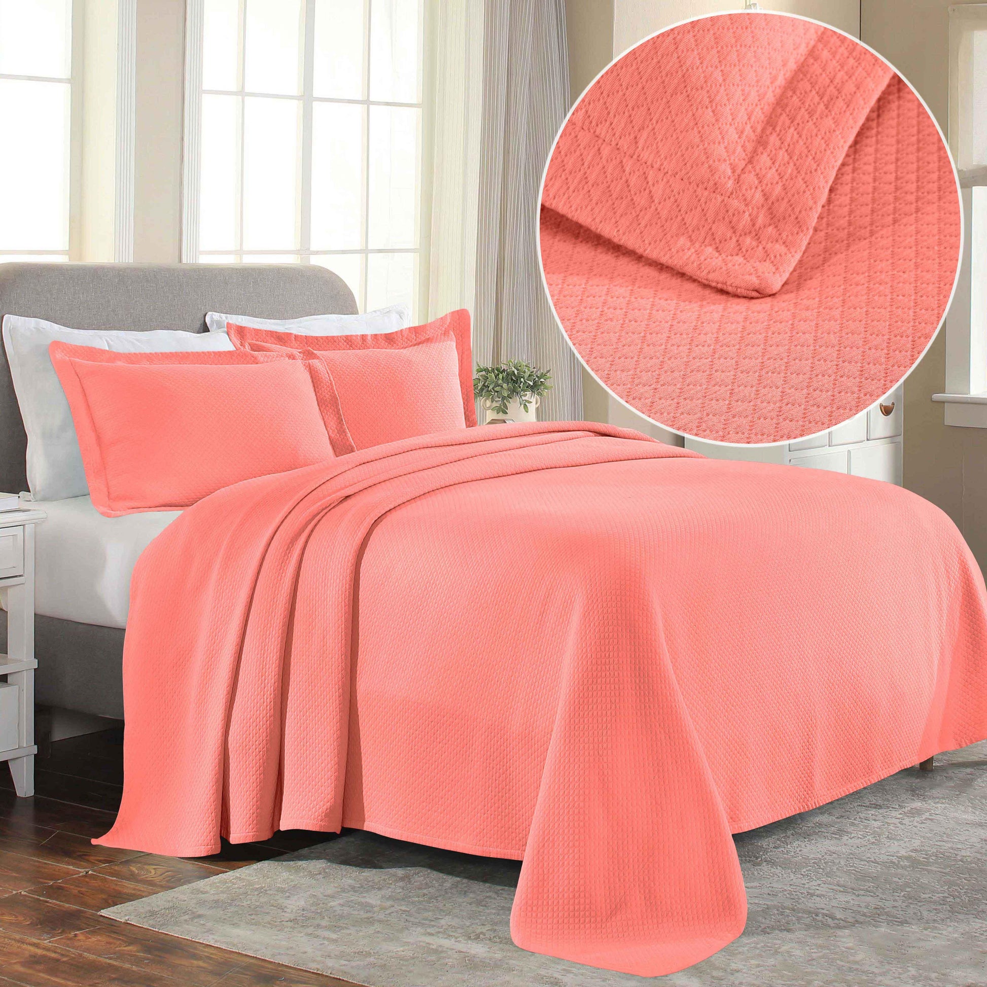 Solitaire Jacquard Matelassé Cotton Diamond Solitaire Bedspread Set - Bedspread by Superior Brand