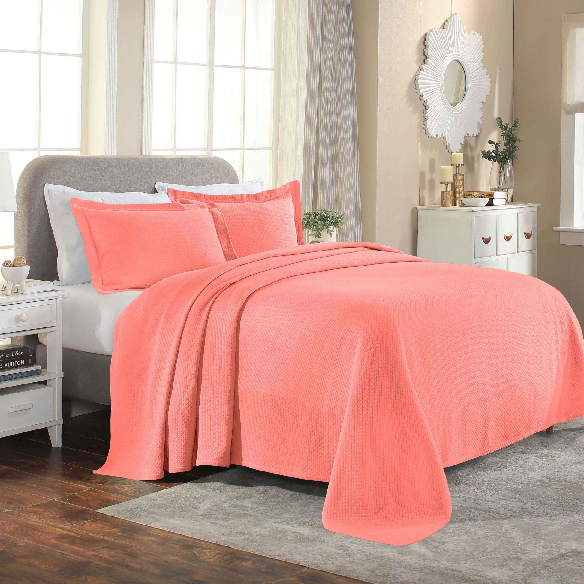 Solitaire Jacquard Matelassé Cotton Diamond Solitaire Bedspread Set - Bedspread by Superior Brand