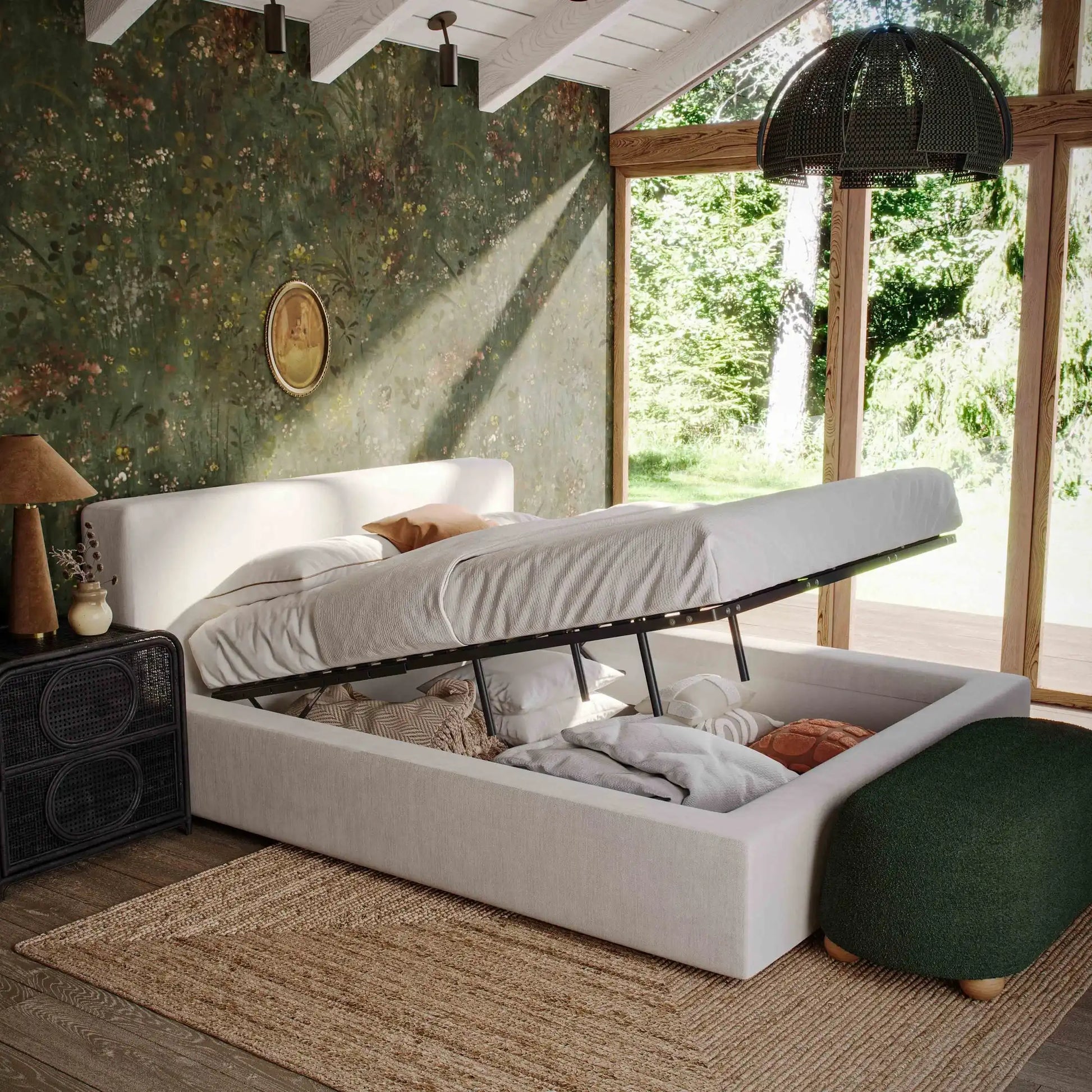 Meena Cream Upcycled Linen Storage Bed - Best Buy Furniture