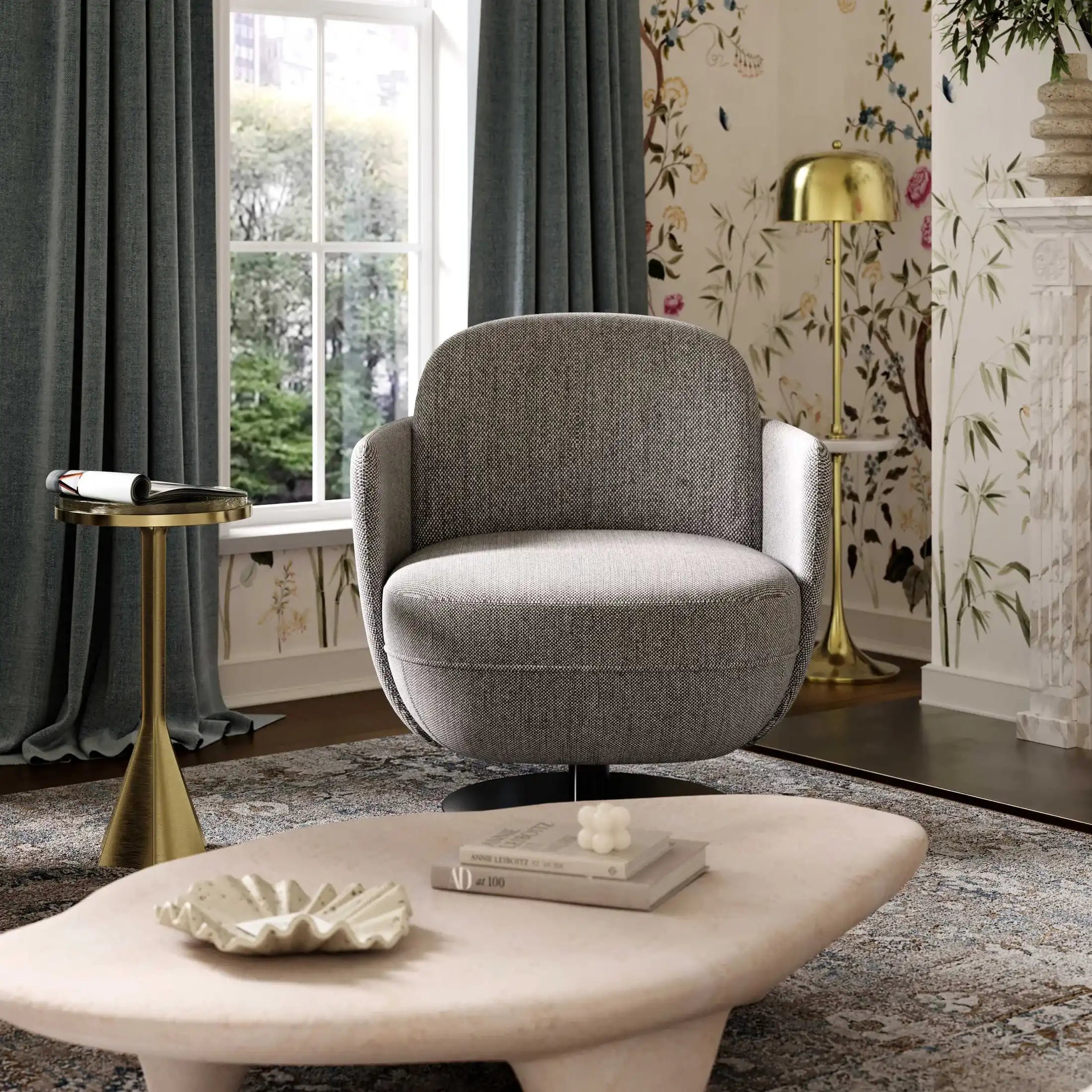 Solange Grey Textured Weave Swivel Chair - Best Buy Furniture