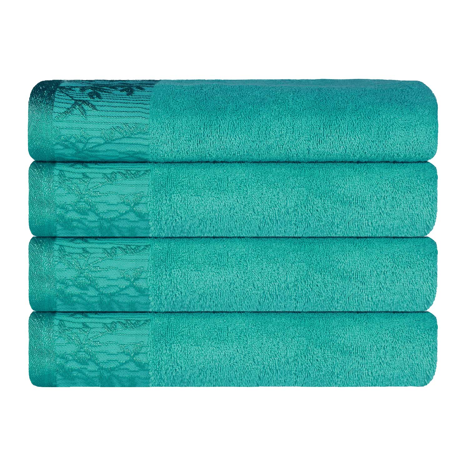 Cotton Floral Jacquard Border Bath Towel Set of 4 - Bath Towel by Superior Brand