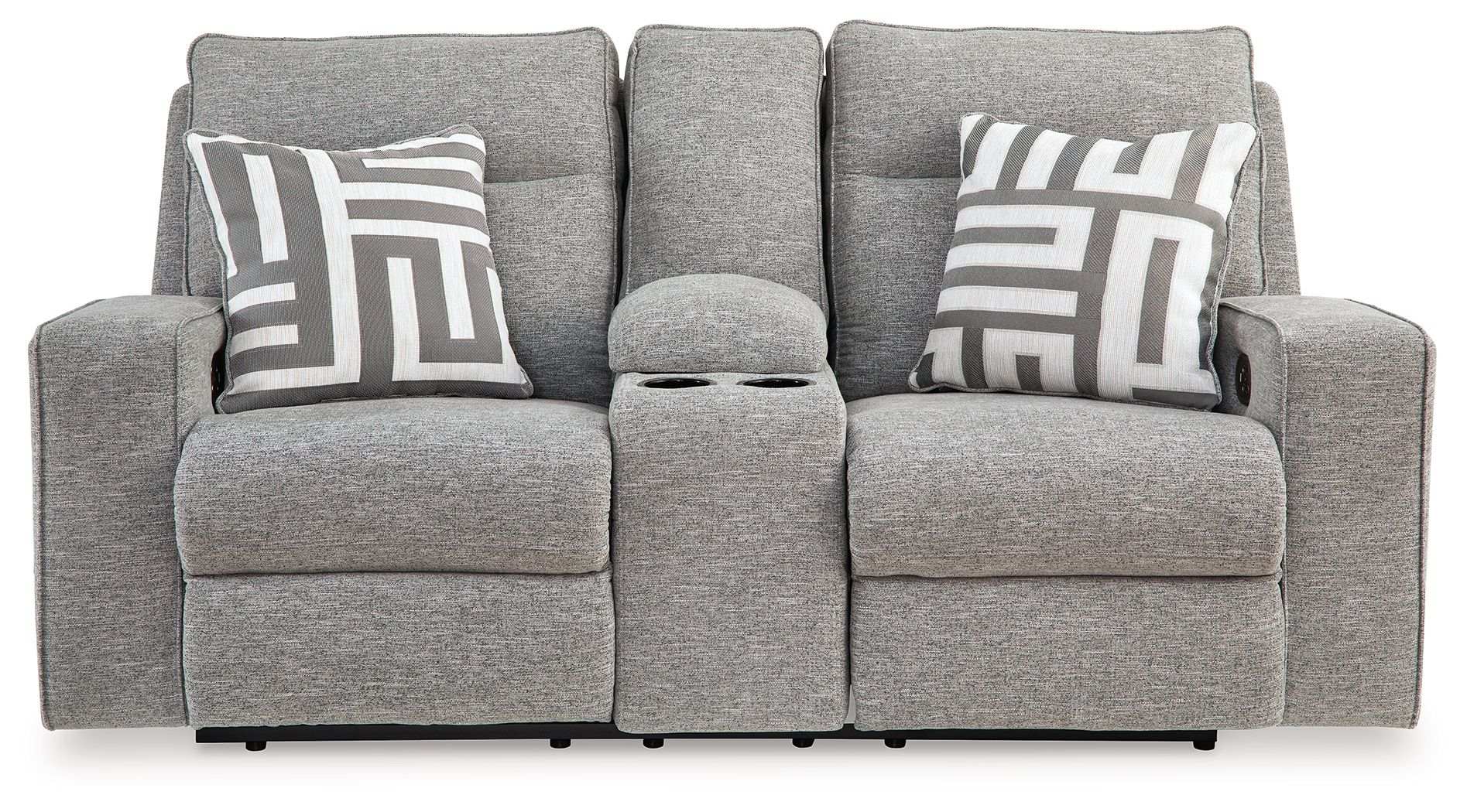 Biscoe - Power Reclining Loveseat With Console /Adj Headrest - Pewter - Best Buy Furniture