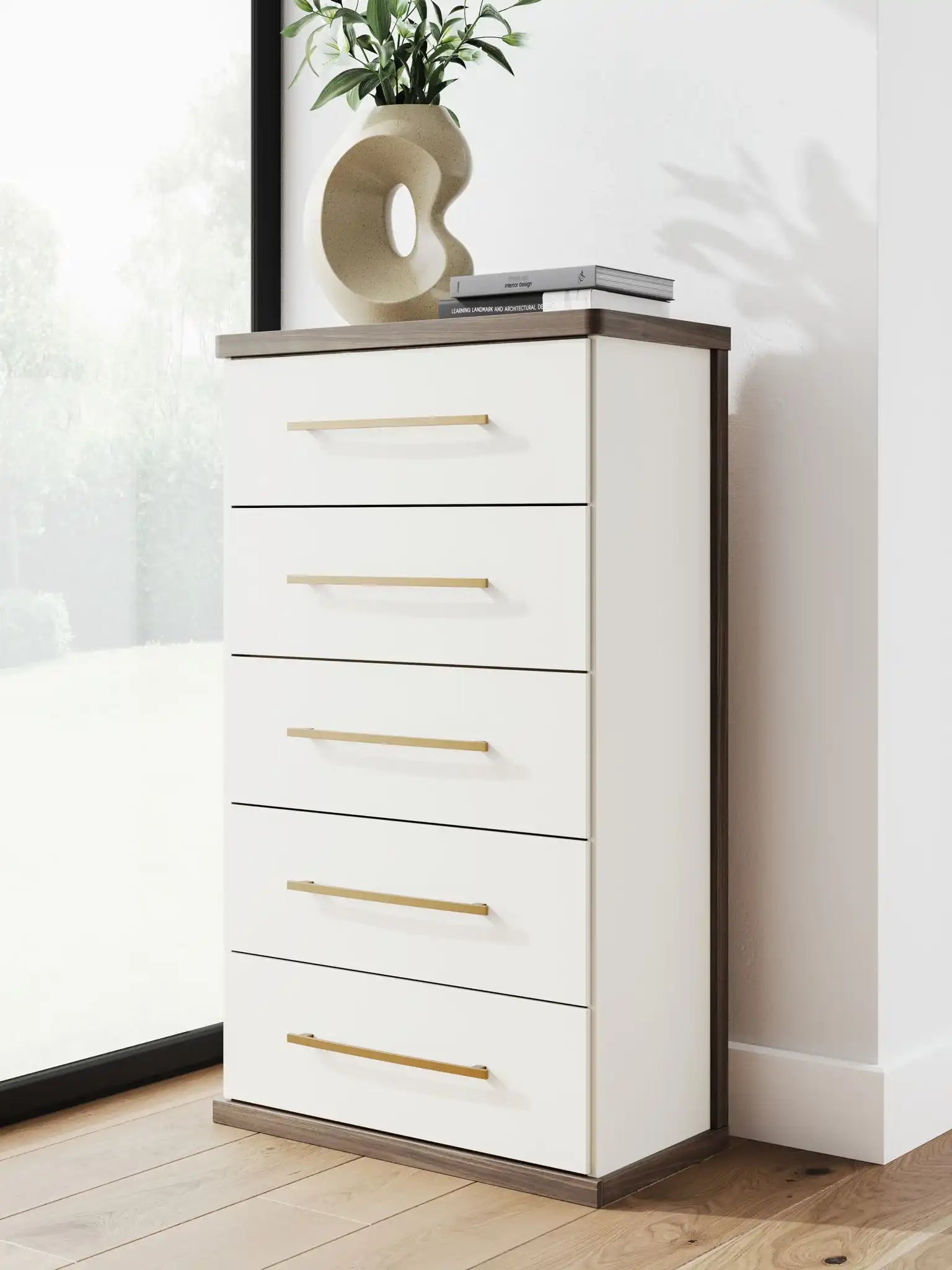 Kendanport - Five Drawer Chest - Brown / White - Best Buy Furniture