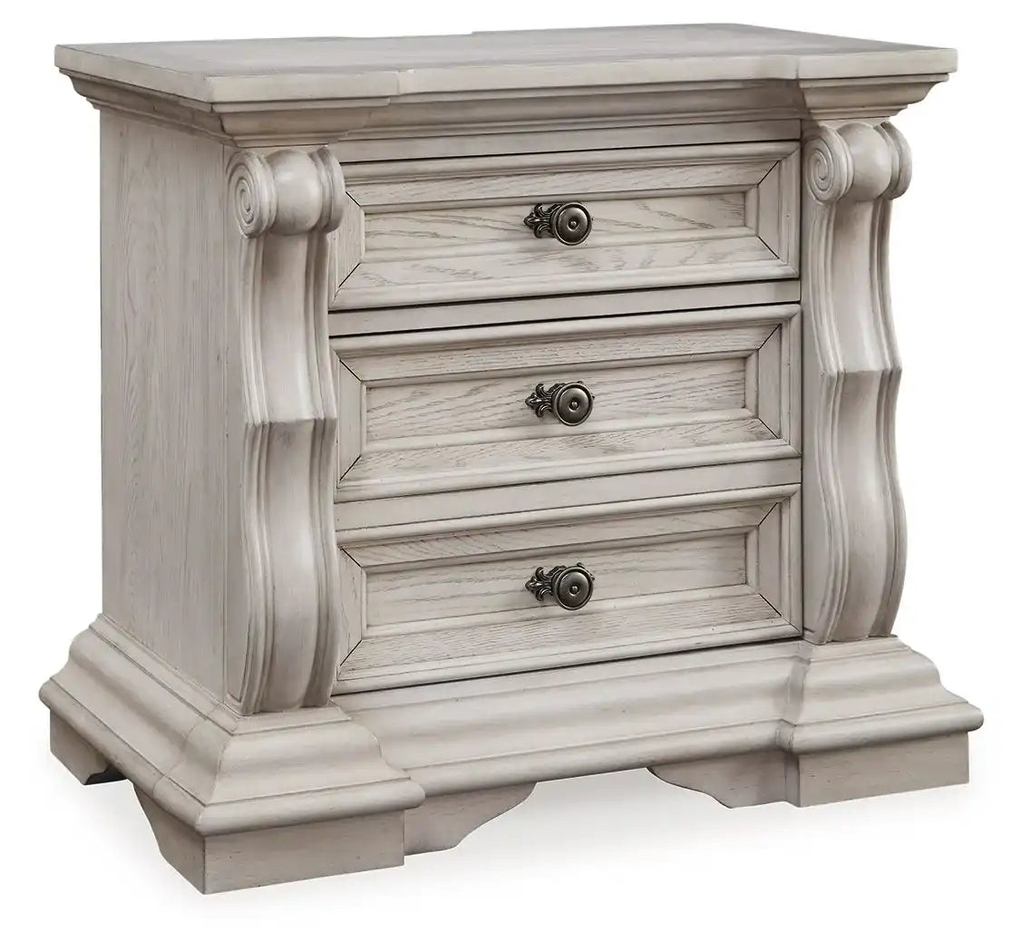 Bruchandi - Three Drawer Night Stand - Antique White - Best Buy Furniture