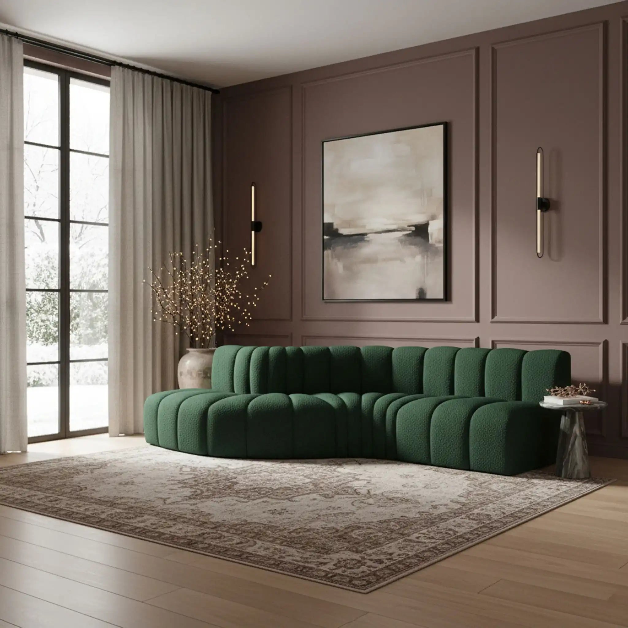 Arc - Boucle Fabric 6 Piece Curved Modular Sofa