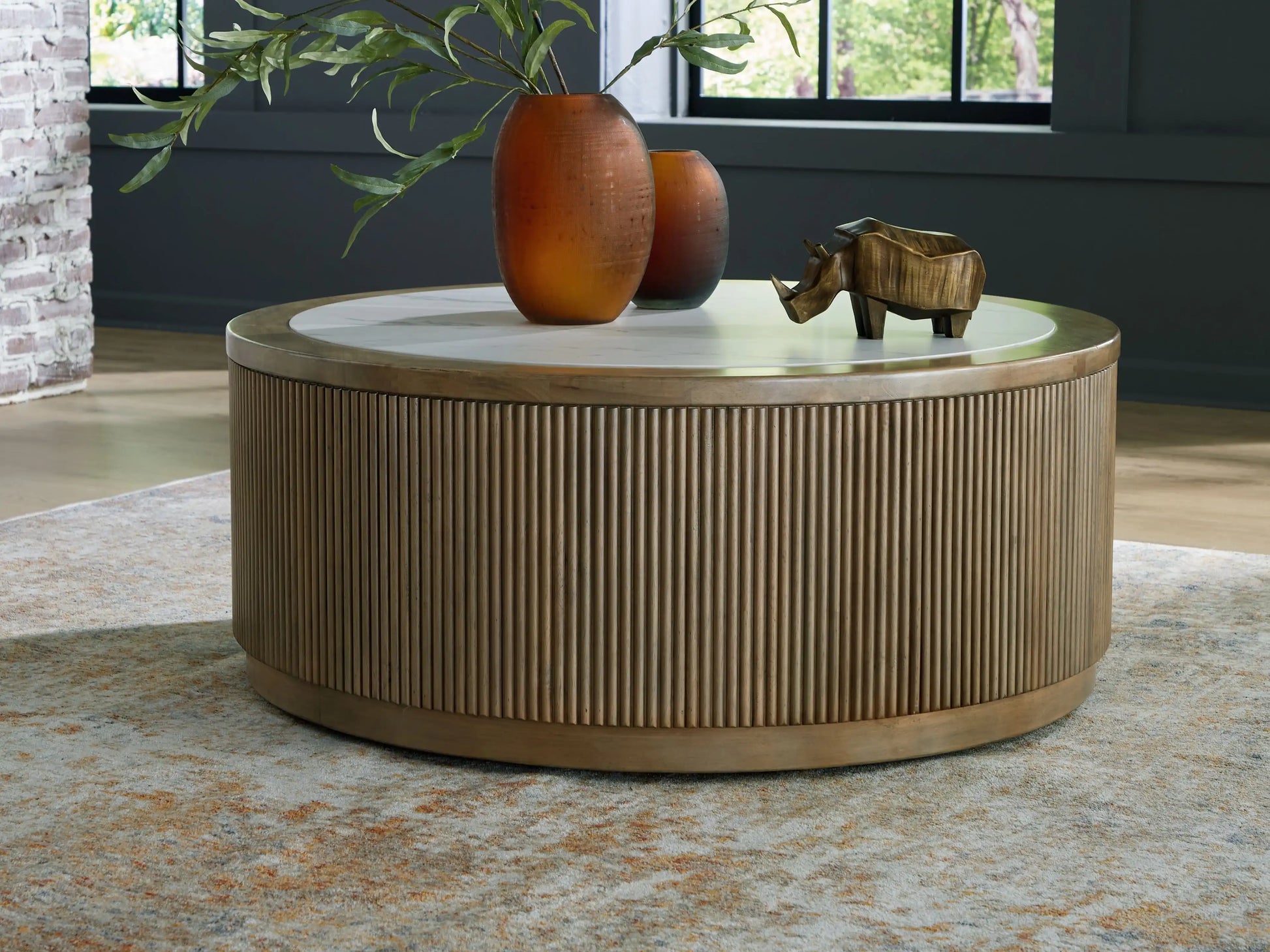 Camdill - Round Cocktail Table - Light Brown / White - Best Buy Furniture