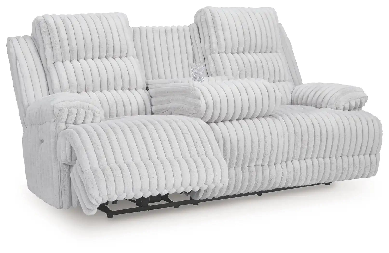 Rhines Falls - Reclining Power Sofa With Drop Down Table - Alloy - Best Buy Furniture