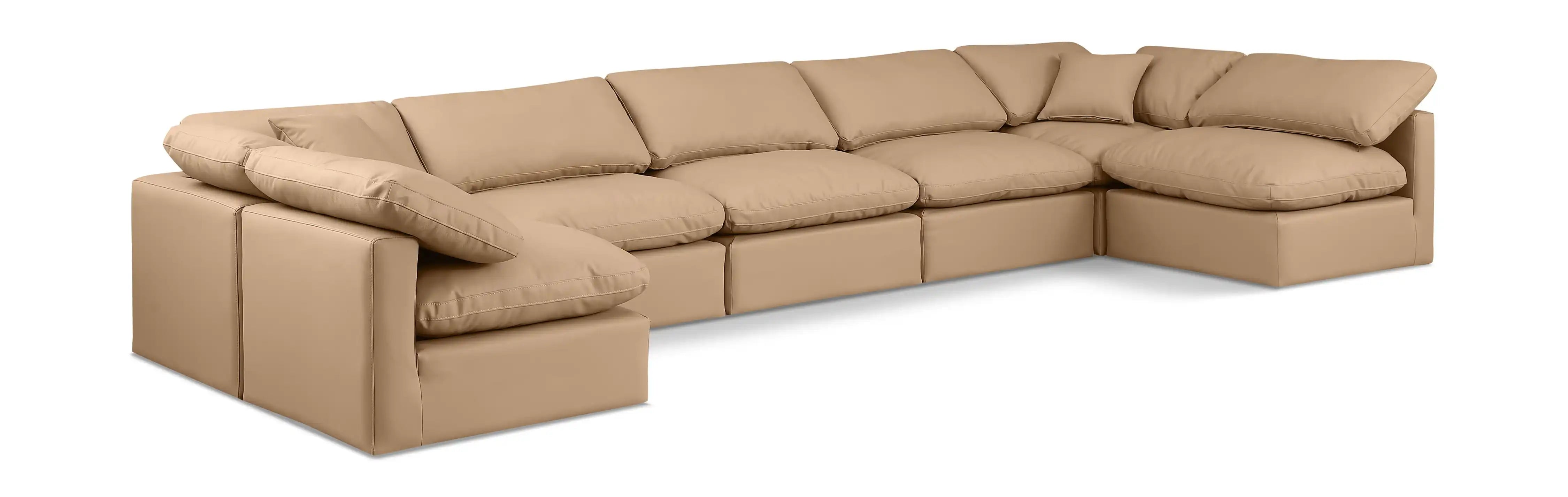 Indulge - Faux Leather 7 Piece Modular U-Shaped Sectional - Tan - Best Buy Furniture