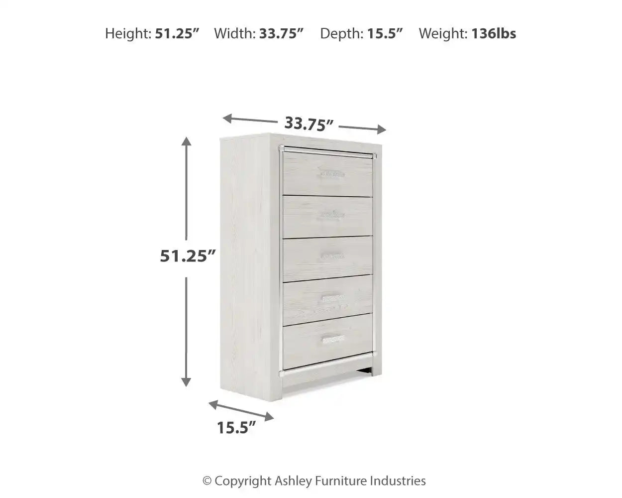Altyra - Five Drawer Chest - White - Best Buy Furniture