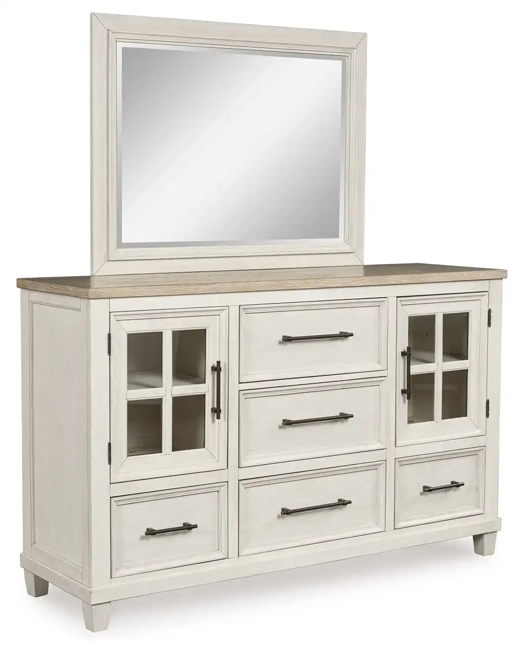 Shaybrock - Dresser And Mirror - Antique White / Brown - Best Buy Furniture