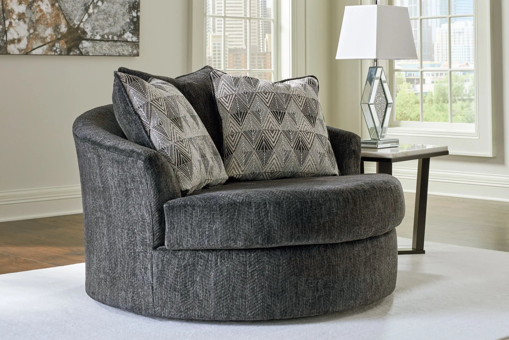 Biddeford - Oversized Swivel Accent Chair - Shadow - Best Buy Furniture