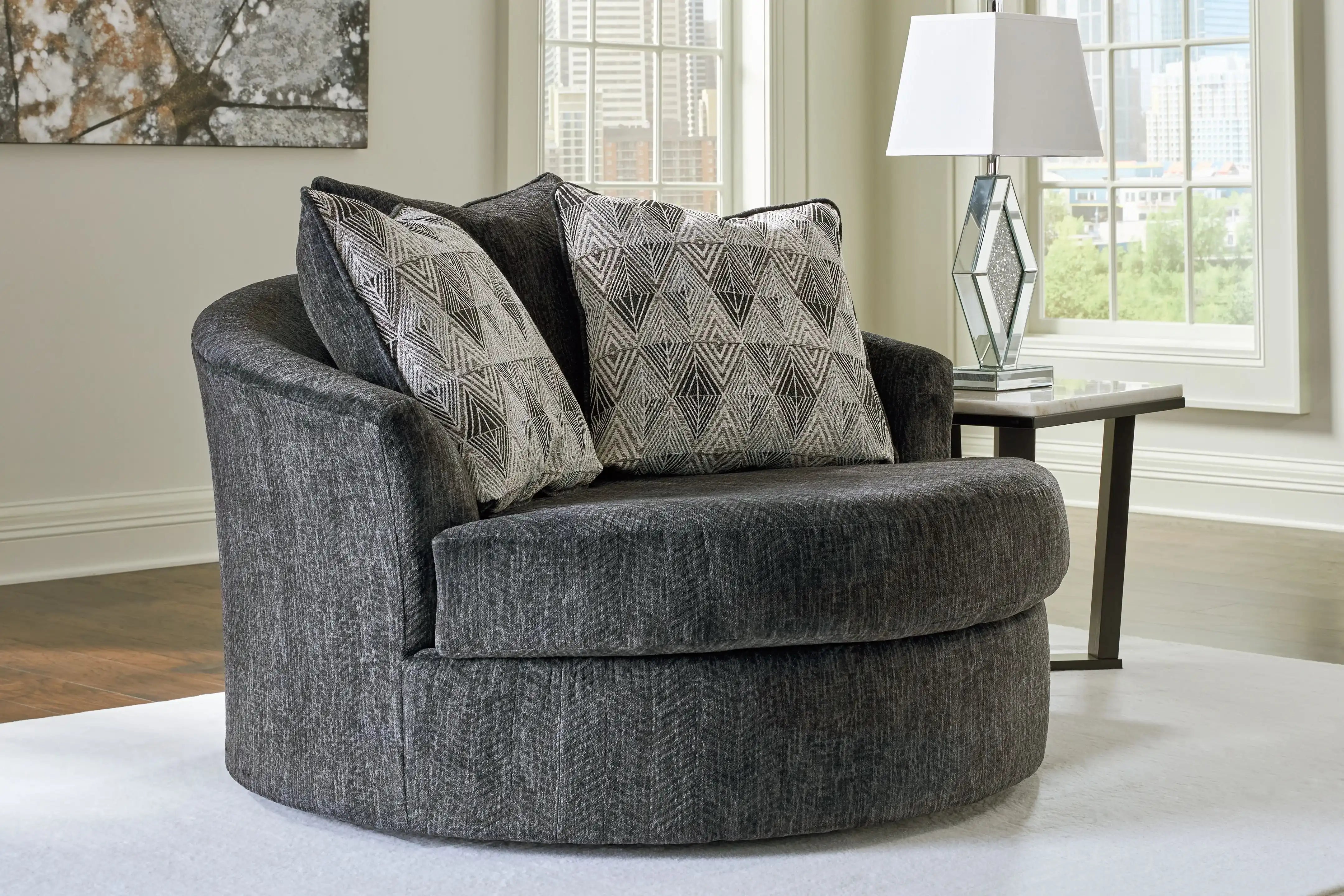 Biddeford - Oversized Swivel Accent Chair - Shadow - Best Buy Furniture