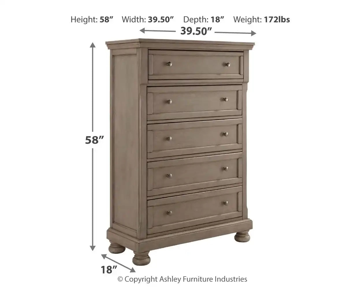 Lettner - Five Drawer Chest - 2-handles - Light Gray - Best Buy Furniture