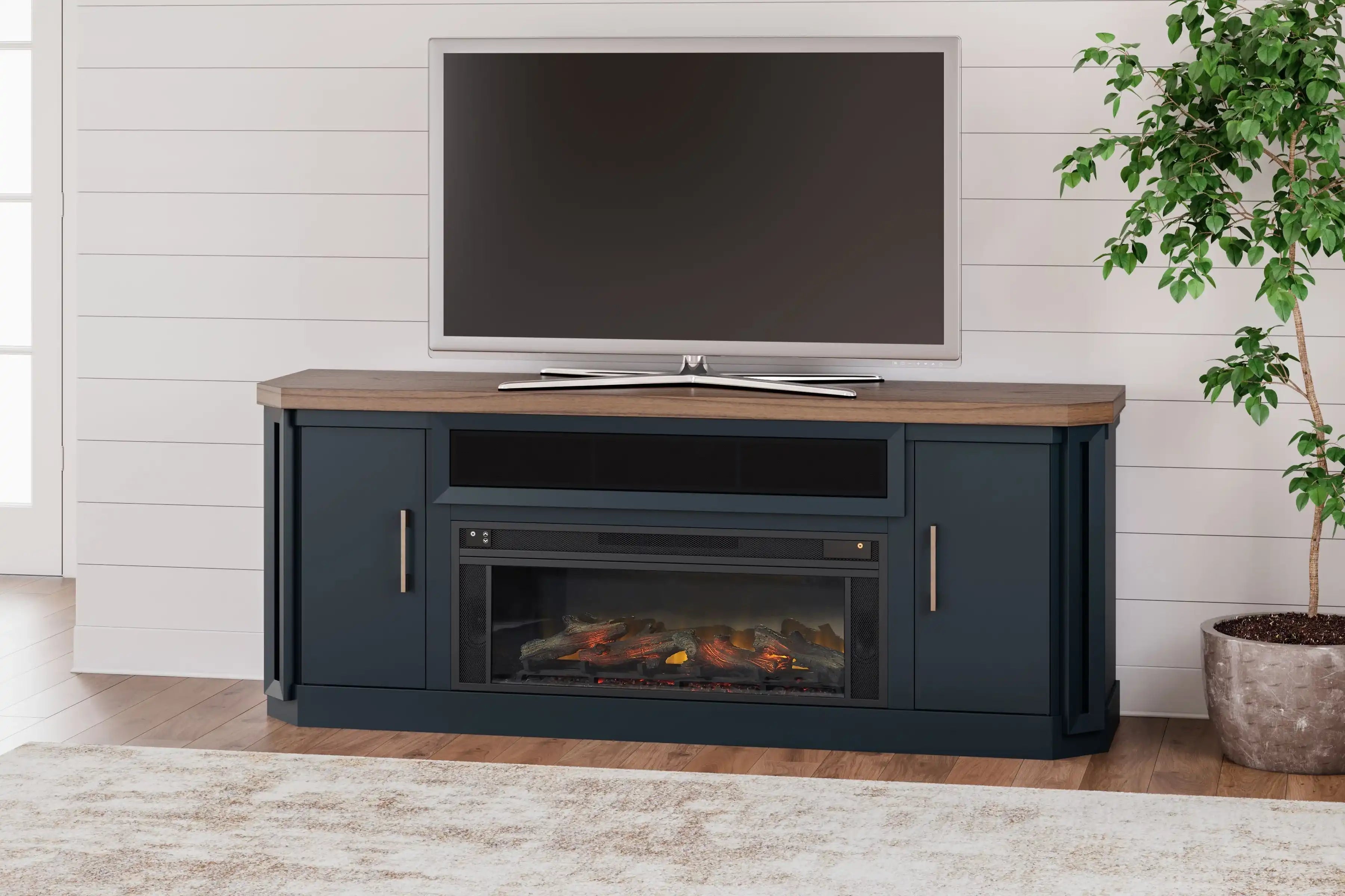 Landocken - 83" TV Stand With Electric Fireplace - Two-tone - Best Buy Furniture