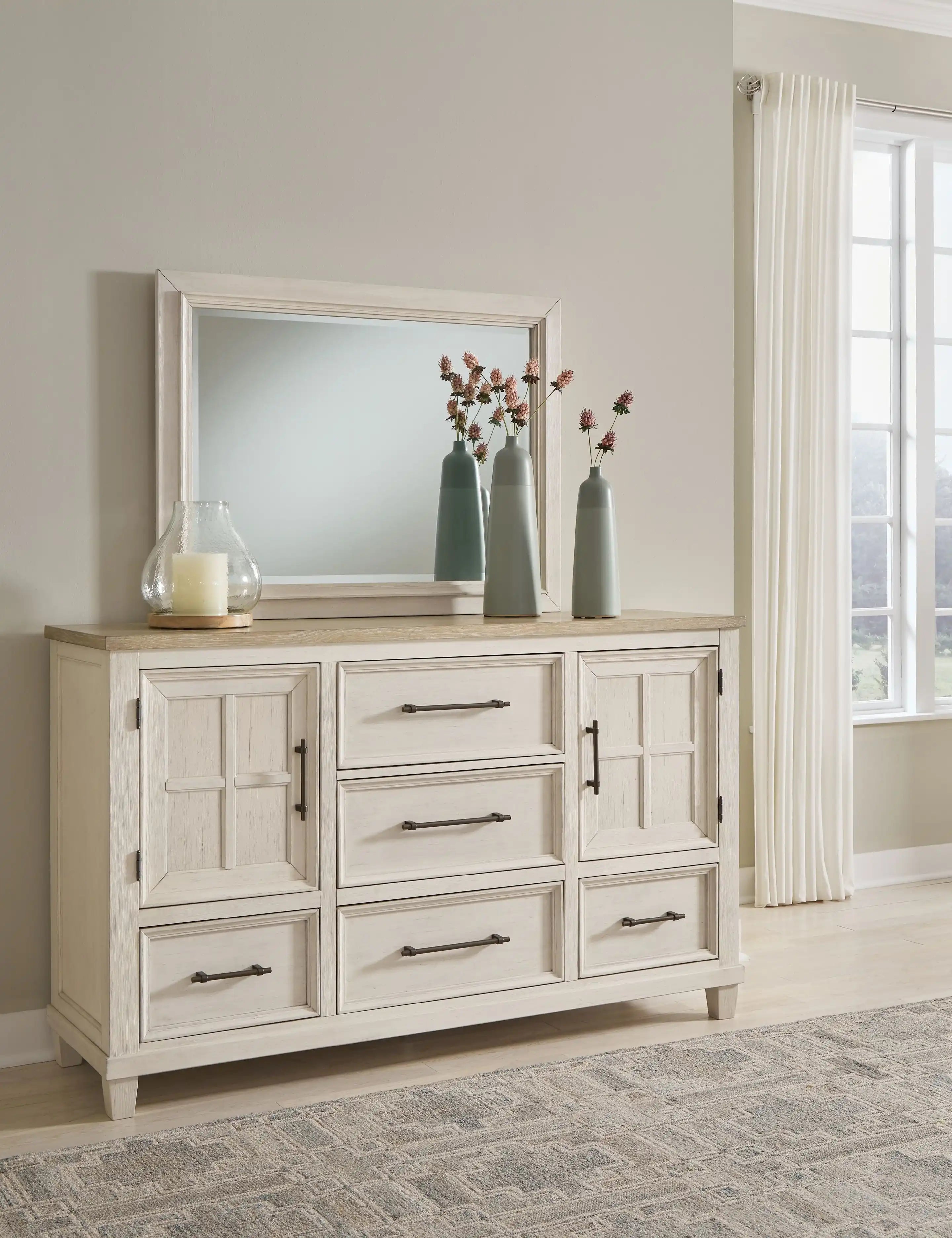 Shaybrock - Dresser And Mirror - Antique White / Brown - Best Buy Furniture