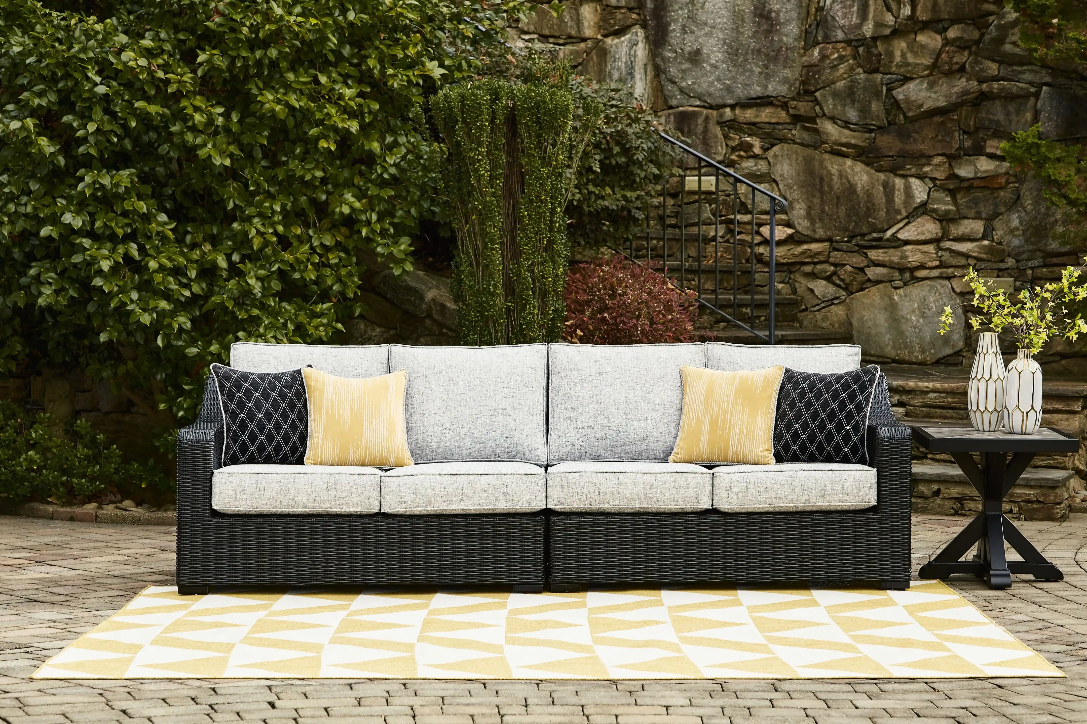 Beachcroft - 2-Piece Outdoor Loveseat with Cushion - Black / Light Gray - Best Buy Furniture