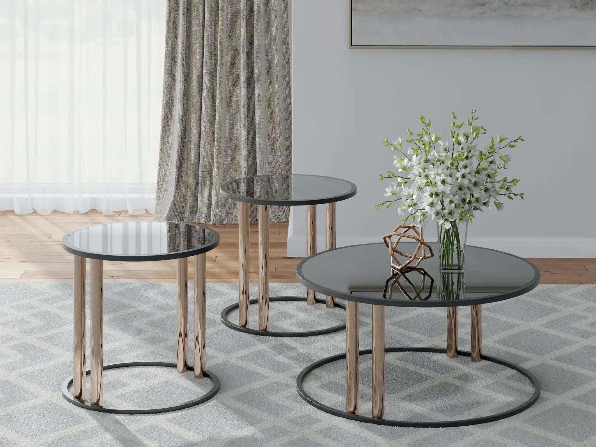 Hannerly - Occasional Table Set (Set of 3) - Black / Gold Finish - Best Buy Furniture
