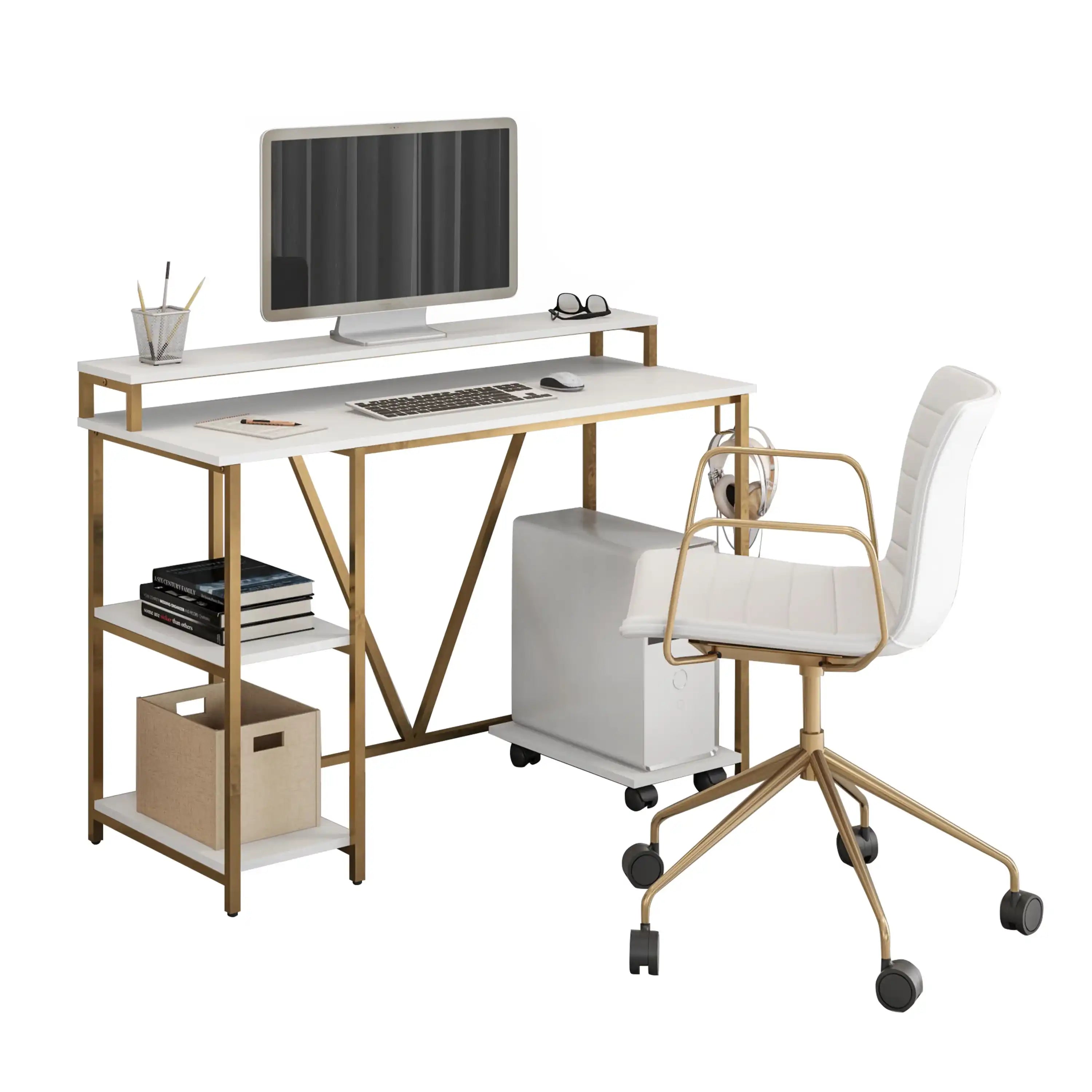 Techni Mobili Industrial Writing Desk, Gold - Best Buy Furniture