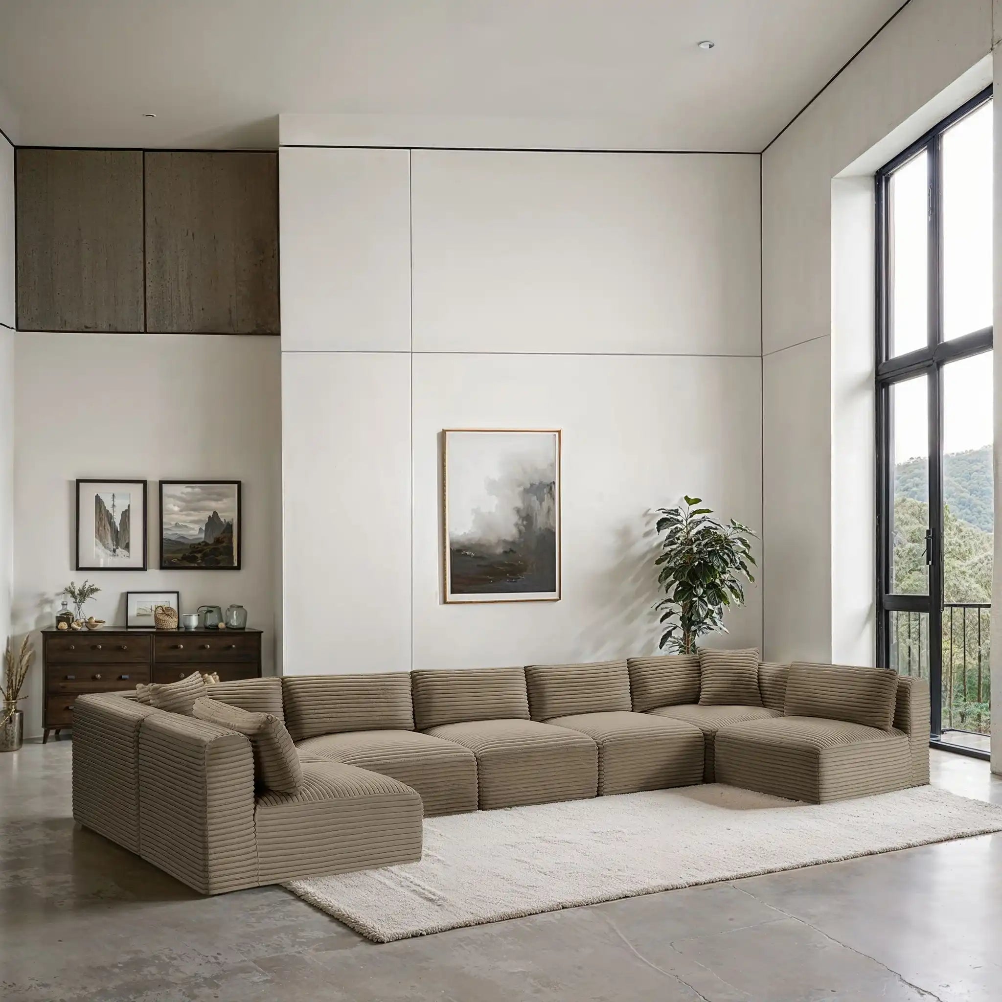 Shaggy - Fabric 7 Piece Modular U-Shaped Armless Sectional