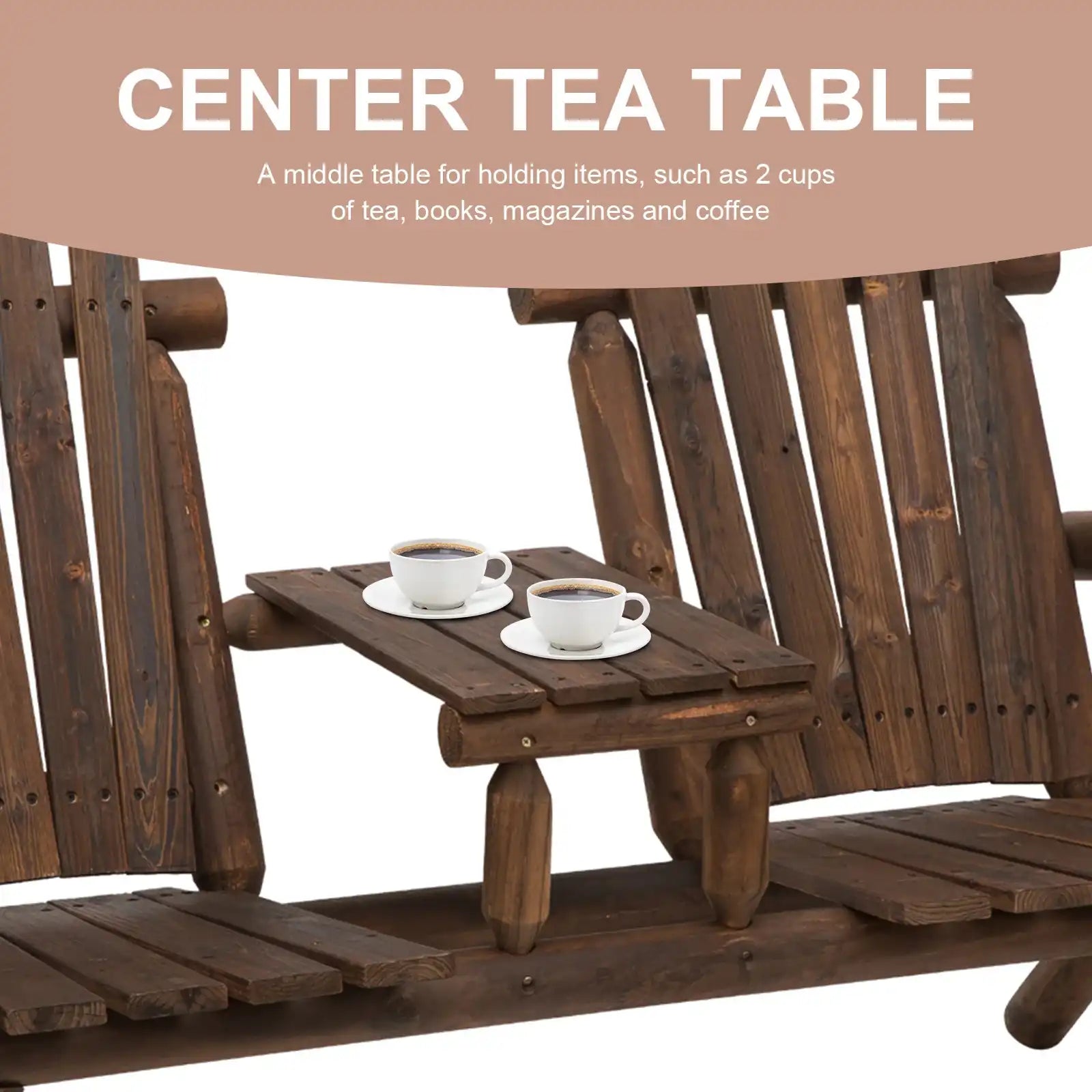 Outsunny 2-Seat Wooden Adirondack Chair with Table, Outdoor Loveseat, Carbonized - Best Buy Furniture