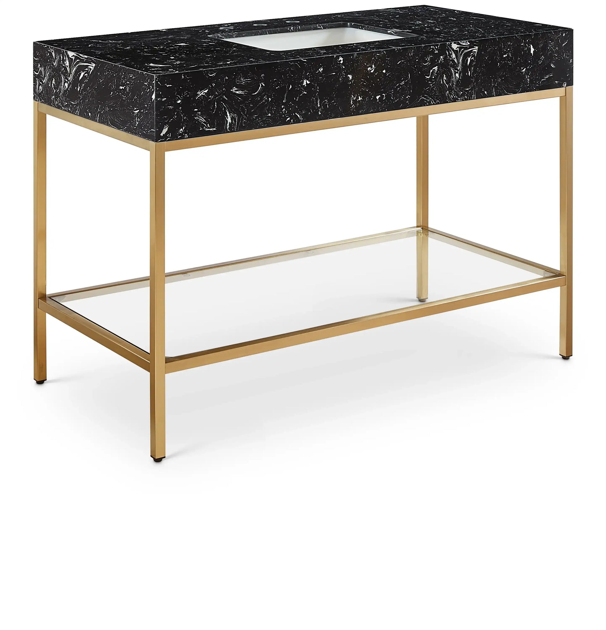 Marmo - Engineered Marble Bathroom Vanity With Gold Base - Best Buy Furniture