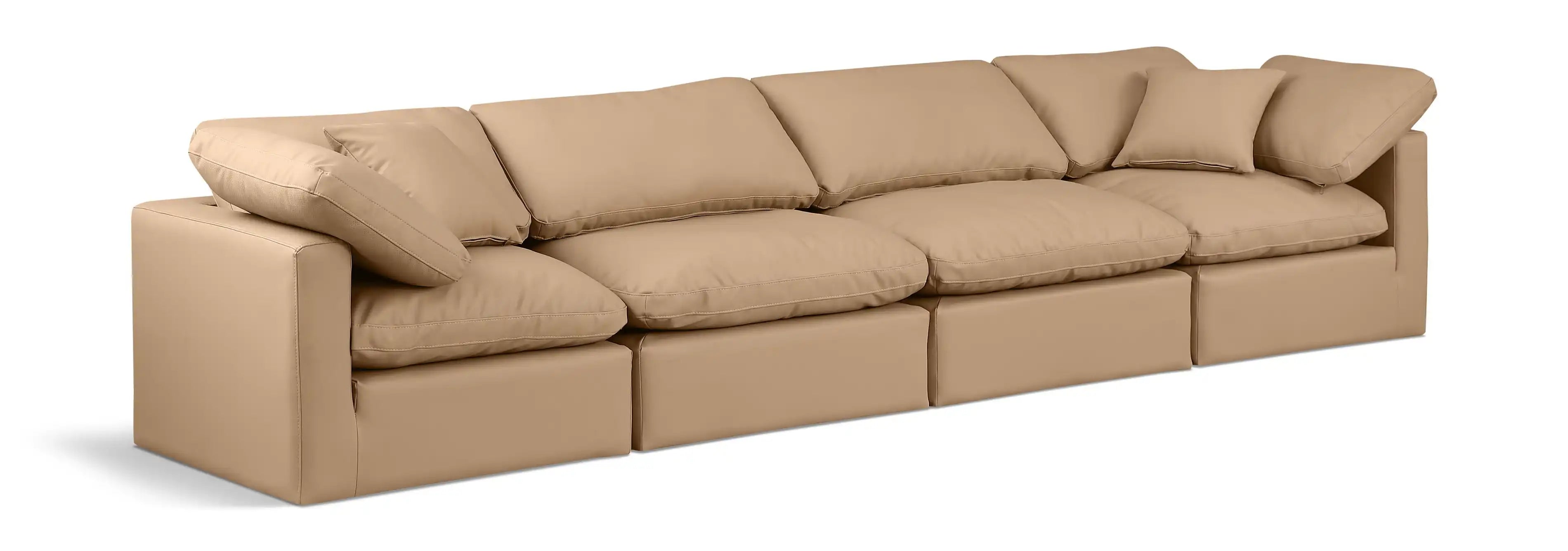 Indulge - Faux Leather 4 Piece Modular Sofa - Tan - Best Buy Furniture