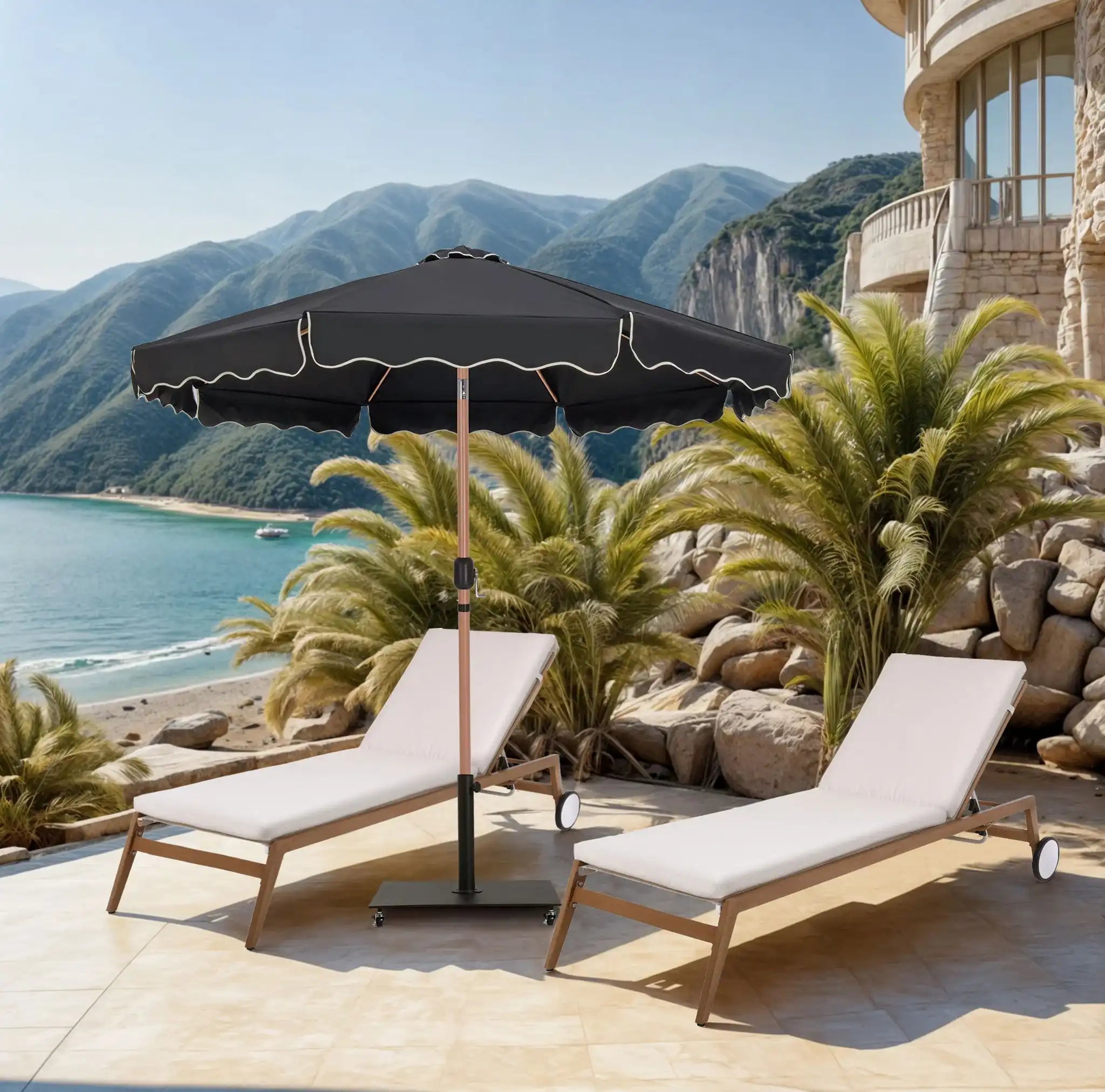 Amalfi - Aluminum Patio Umbrella - Black Base / Light Brown Pole