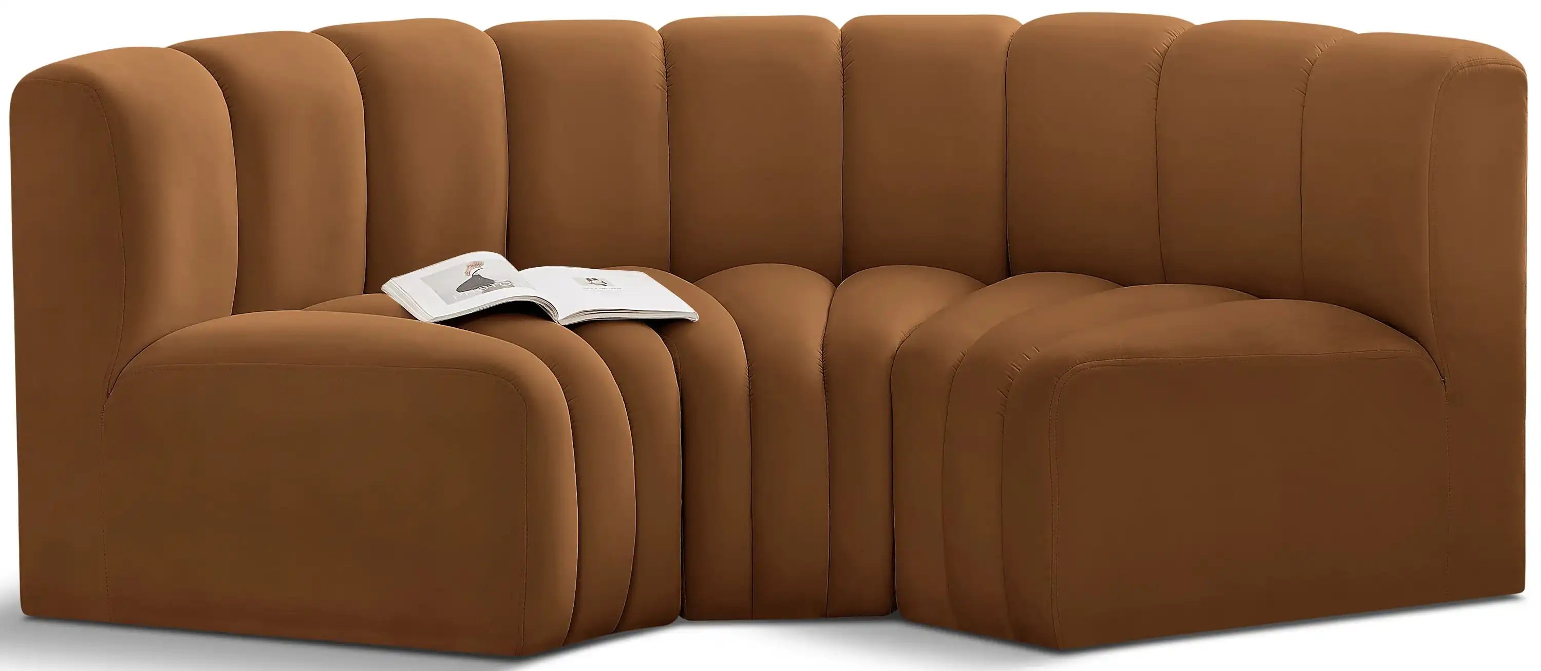 Arc - Velvet 3 Piece Modular U-Shaped Sofa - Saddle - Best Buy Furniture