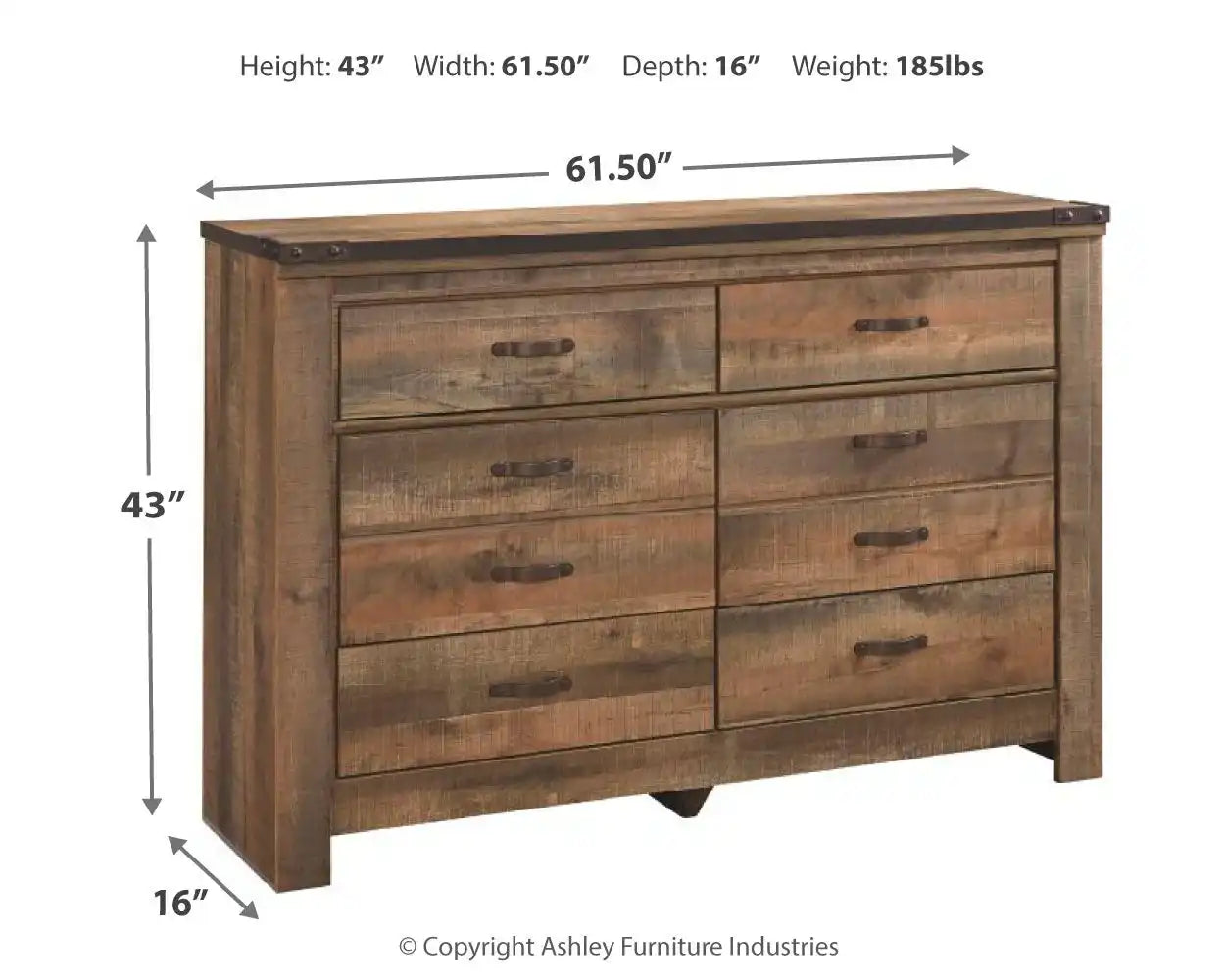 Trinell - Six Drawer Dresser - 61.34" x 15.98" x 42.99" - Brown Dark - Best Buy Furniture