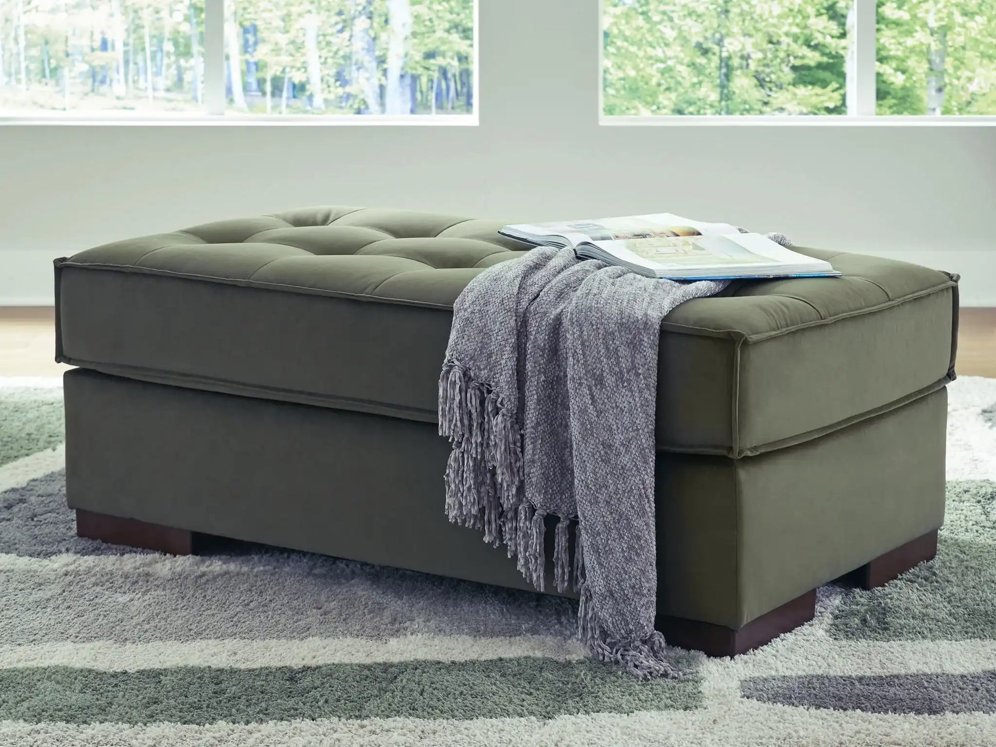 Caspian-Town - Oversized Accent Ottoman - Olive - Best Buy Furniture