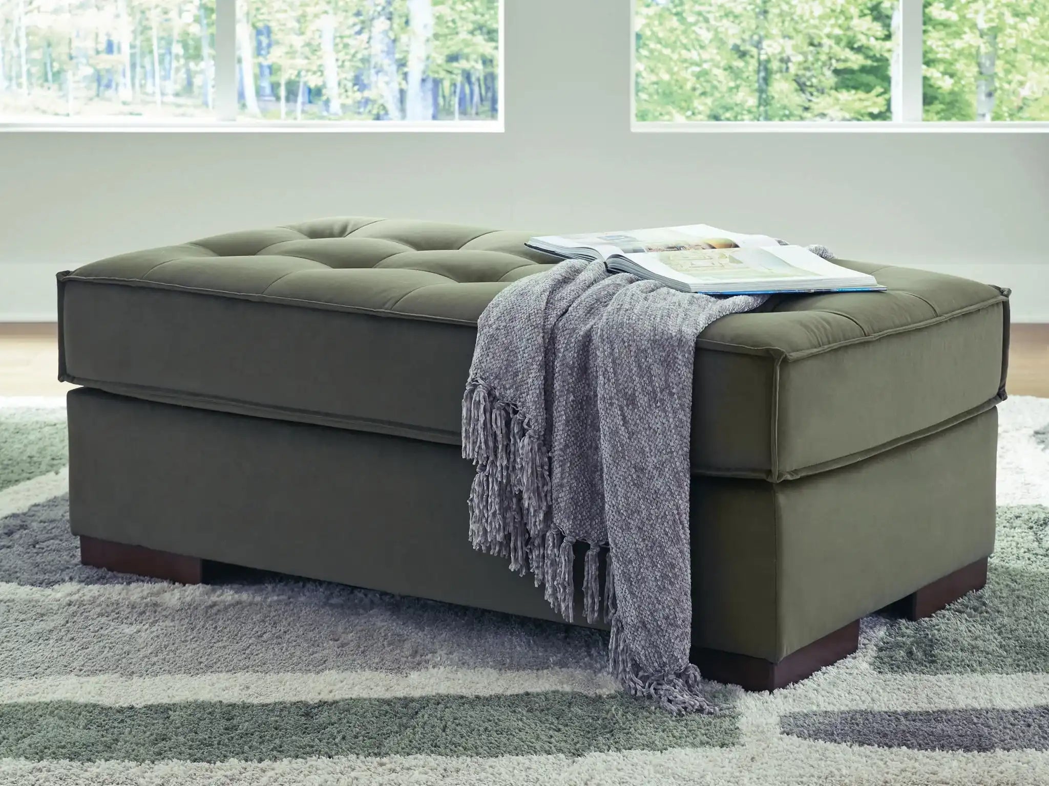 Caspian-Town - Oversized Accent Ottoman - Olive - Best Buy Furniture